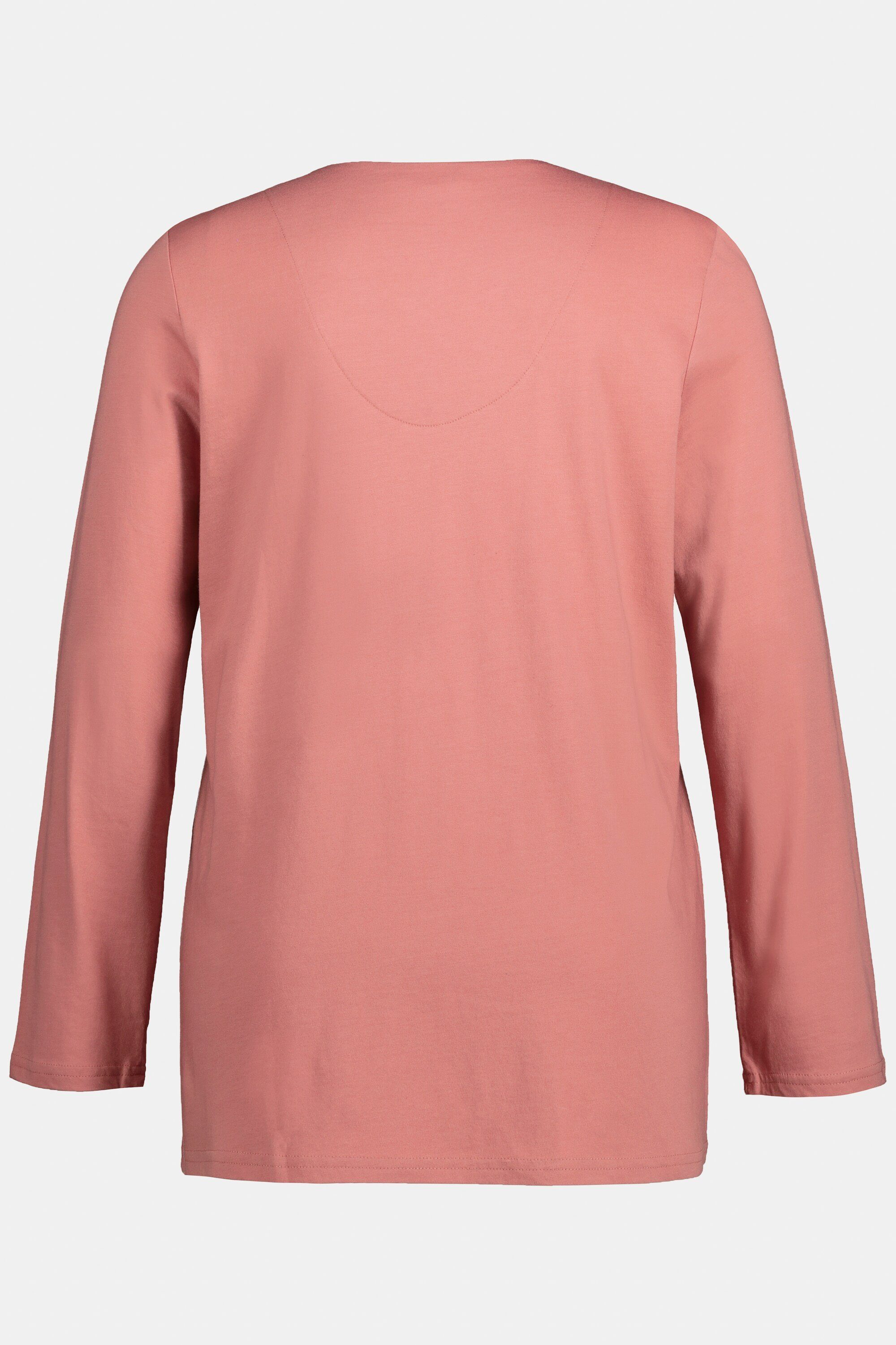 rosequartz Popken Rundhalsshirt Langarm Ulla Modal Tunika-Ausschnitt Tiermotiv Shirt