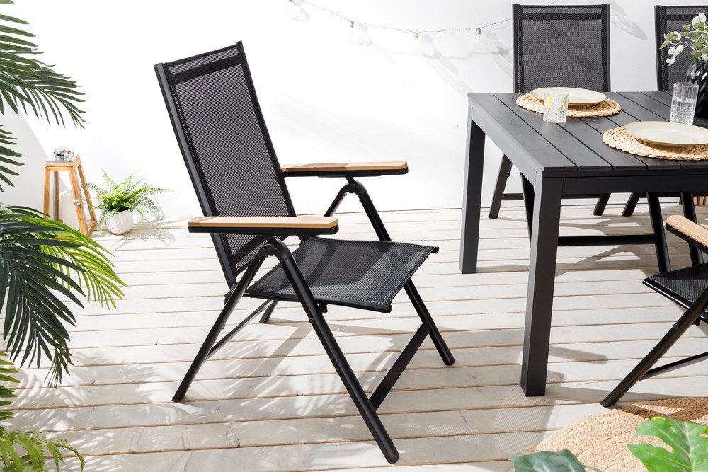 riess-ambiente Gartenstuhl DESIGNO anthrazit / natur · wetterfester klappbarer Hochlehner (Einzelartikel, 1 St), Balkonstuhl mit verstellbarer Rückenlehne · aus Aluminium & Polyester