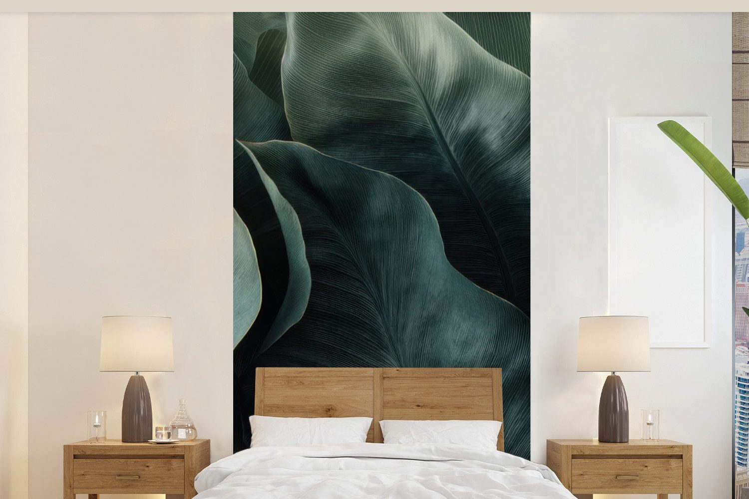 MuchoWow Fototapete Grün - Blätter - Glatt - Adern, Matt, bedruckt, Vliestapete für Wohnzimmer Schlafzimmer Küche, Fototapete, 120x240 cm
