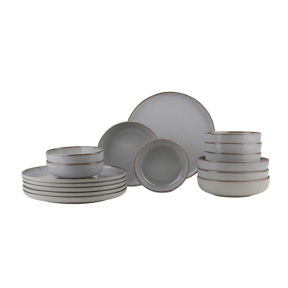 Kütahya Porselen Tafelservice Kütahya Porselen Moderna 18-tlg. Tafelservice – Pearl Grau, Modern, Porzellan