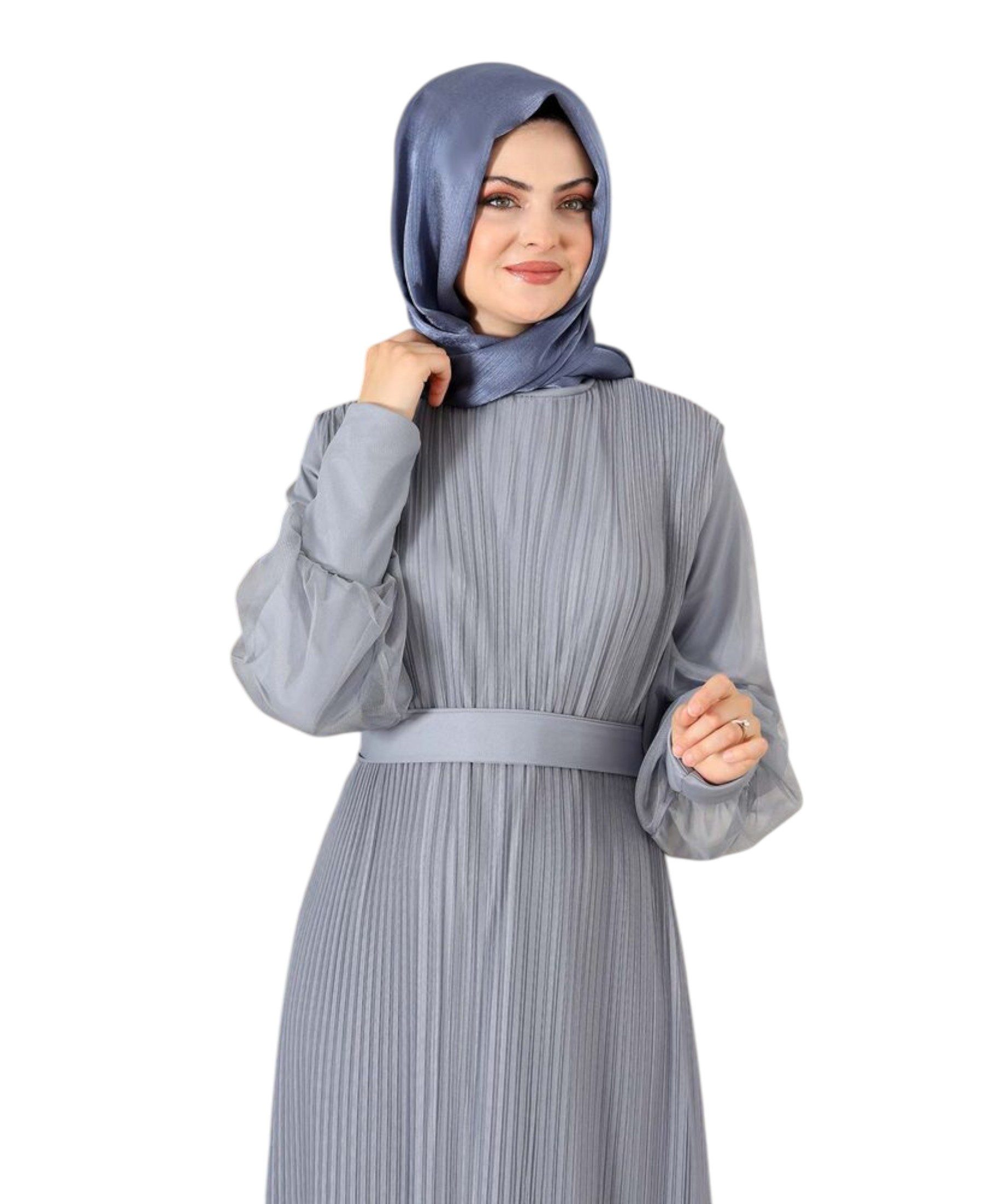 fashionshowcase Abendkleid Maxikleid mit Faltendetail – Abaya Hijab Mode Modest Fashion Faltendetail auf der Vorderseite