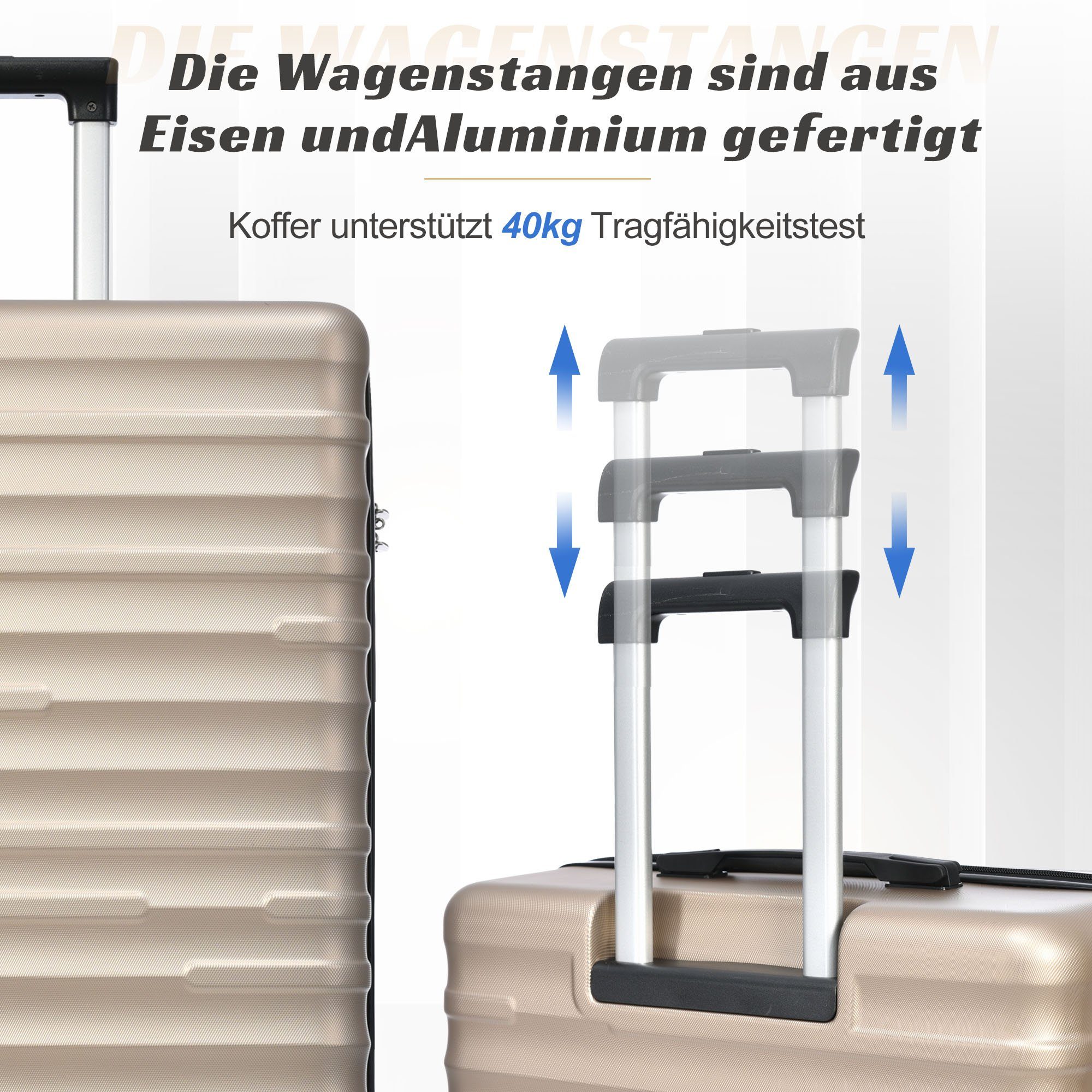 REDOM Handgepäckkoffer Hochwertiges TSA-Schloss, 4 stilvoll ABS-Gepäck, zuverlässiger asserdichtes Reisebegleiter, Räder, Gold Design