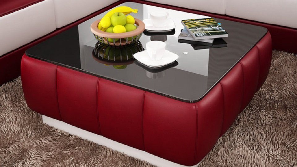 JVmoebel Couchtisch Design Glastisch Leder Couch Tisch Tische Glas Sofa Wohnzimmertisch Rot