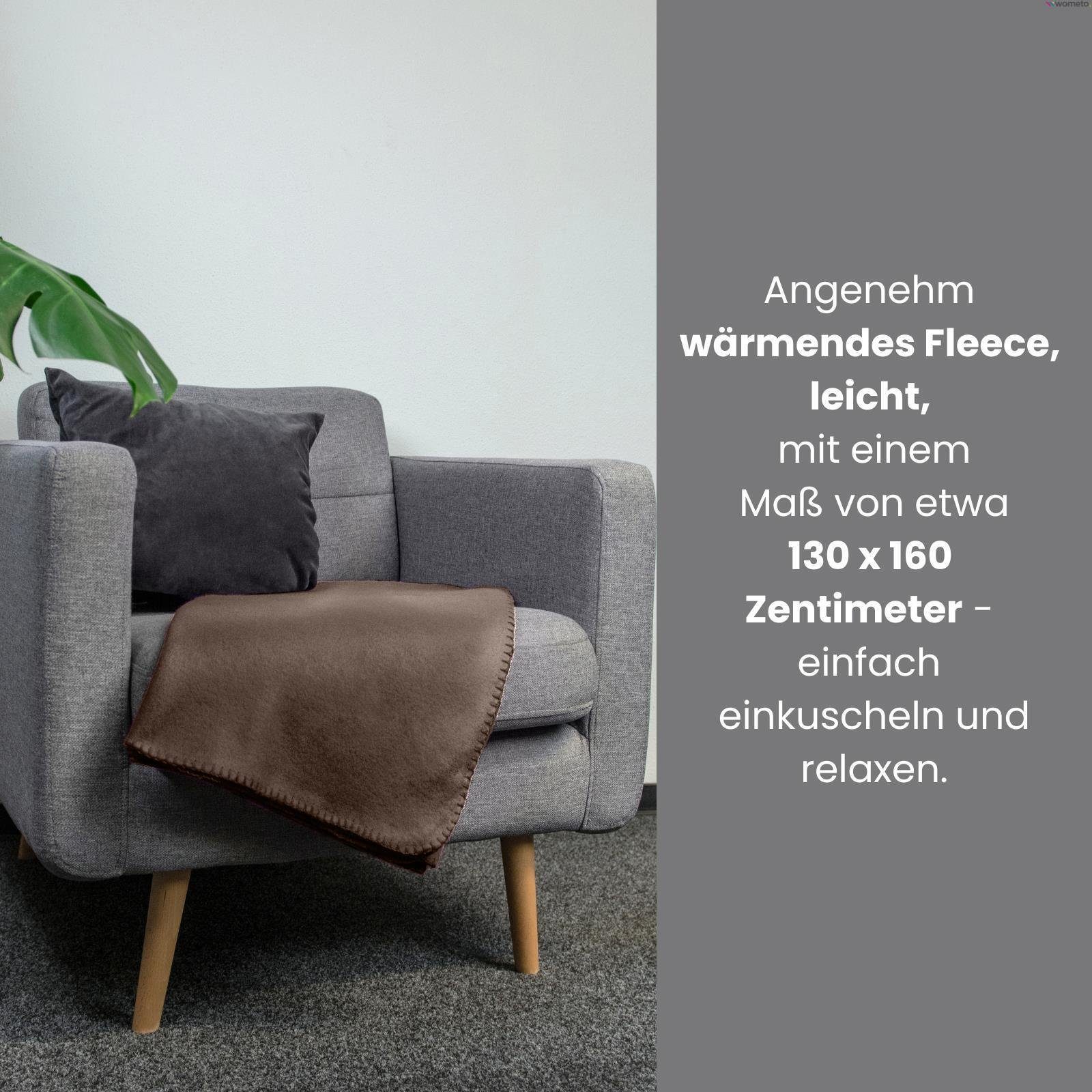 (3er Fleecedecken) Wohndecke Set wometo, Anti-Pilling braun Polar-Fleece, & Kettel-Einfassung mit