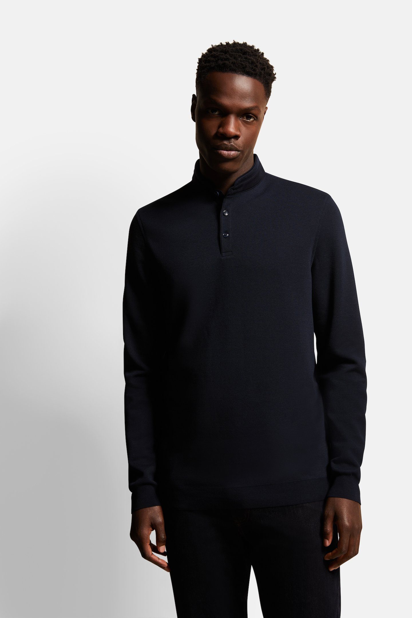 bugatti Langarm-Poloshirt mit Stehkragen navy