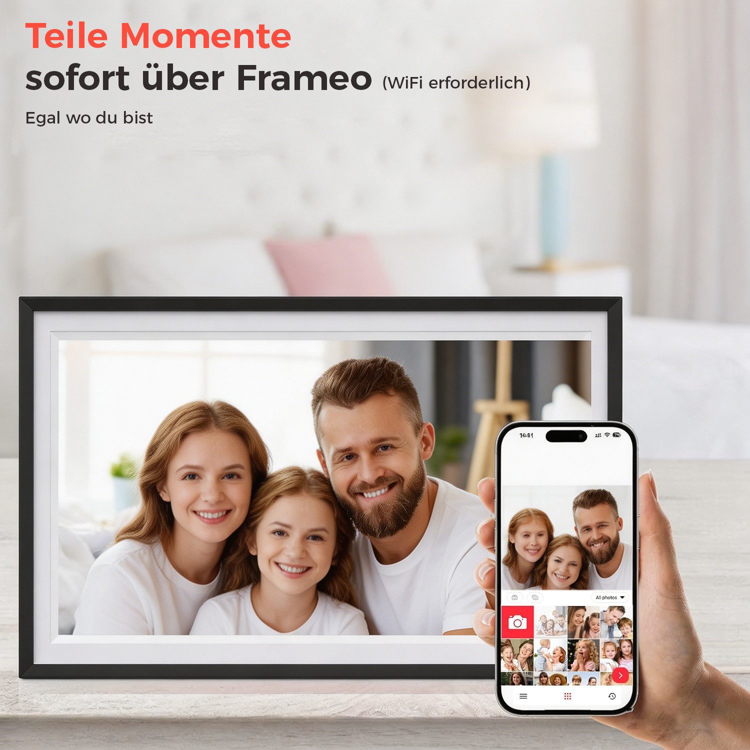 AKKEE 15.6'' Elektronischer Fotorahmen mit WiFi-Fotoübertragung 1920 x 1080 Digitaler Bilderrahmen (1920 x 1080 Pixel, 32 GB, Touch-Screen)