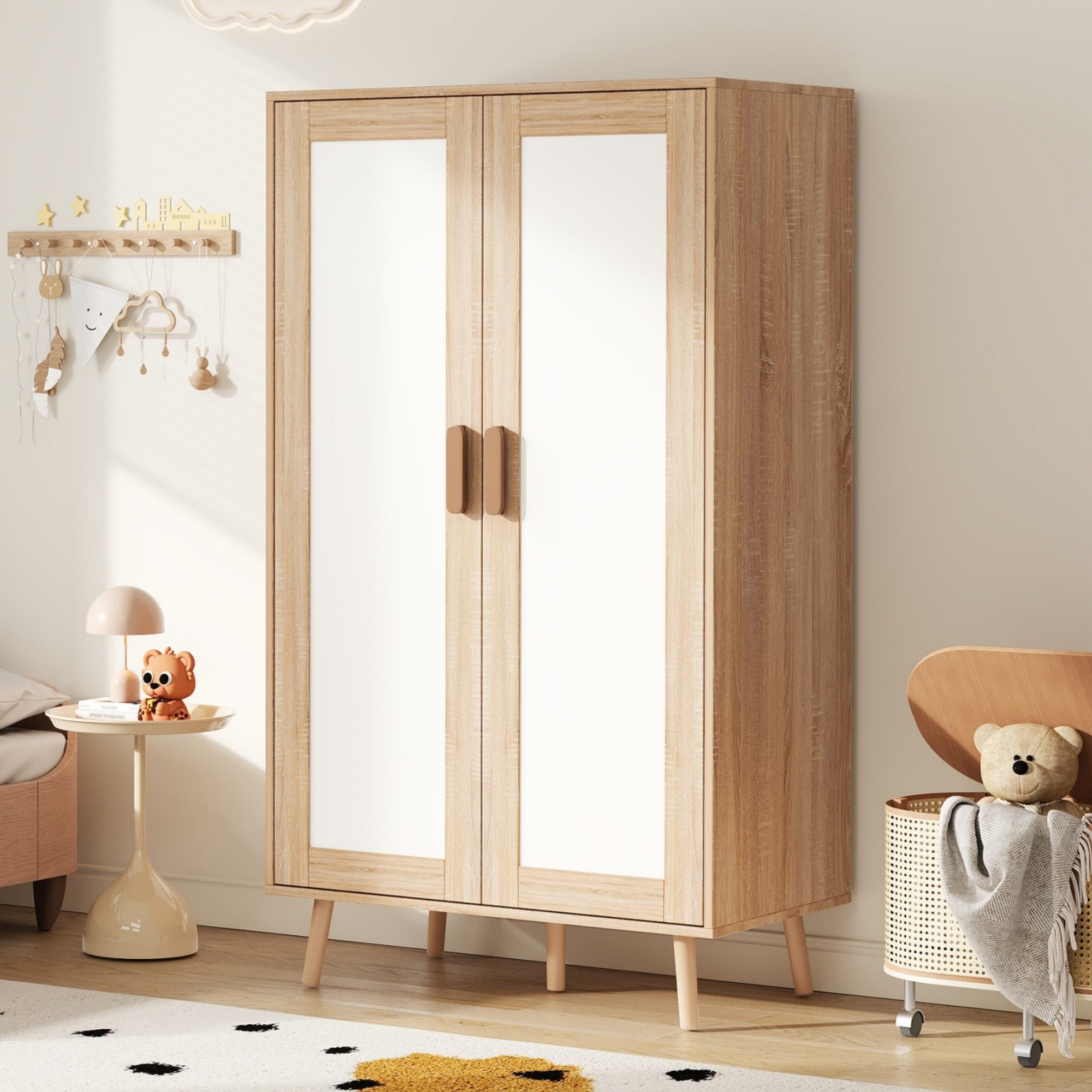 Flieks Kleiderschrank Doppeltüriger Kleiderschrank mit Kleiderstange 80x46x141.5cm