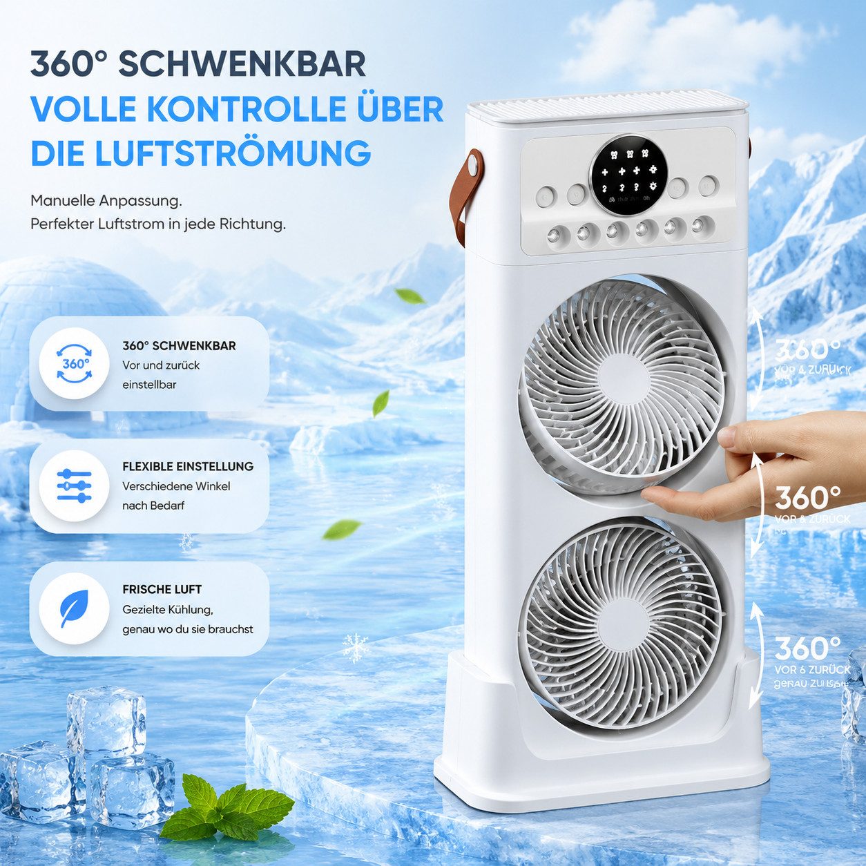 MOPUEA Ventilatorkombigerät Doppellüfter-Kühlventilator mit Nebelfunktion Tragbare Klimaanlagen
