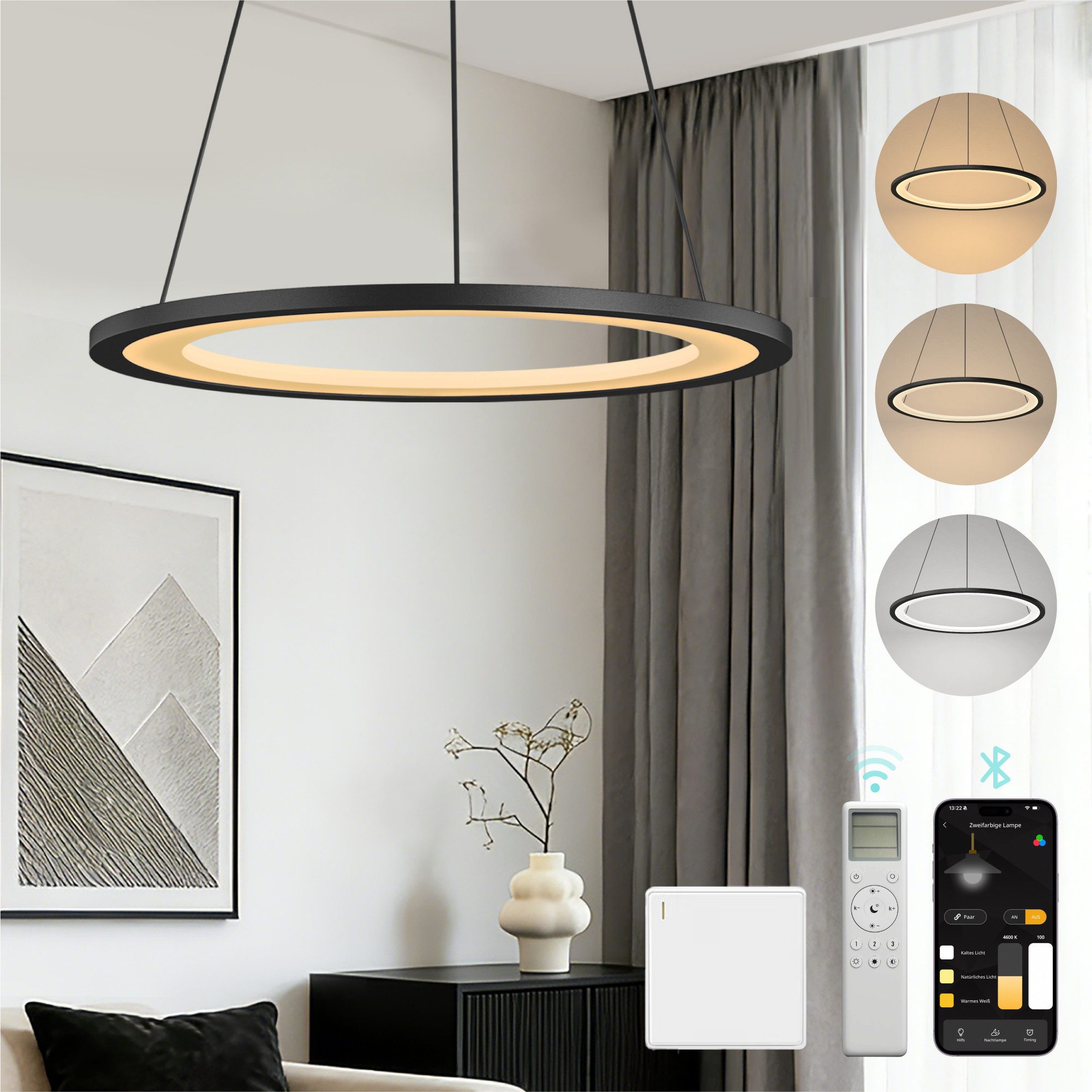 Mai & Mai Pendelleuchte Hängeleuchte pendellampe Farbtemperatur3000–6000K CRI≥95 Luvina01, LED-Pendelleuchte, mit hoher Farbwiedergabe,