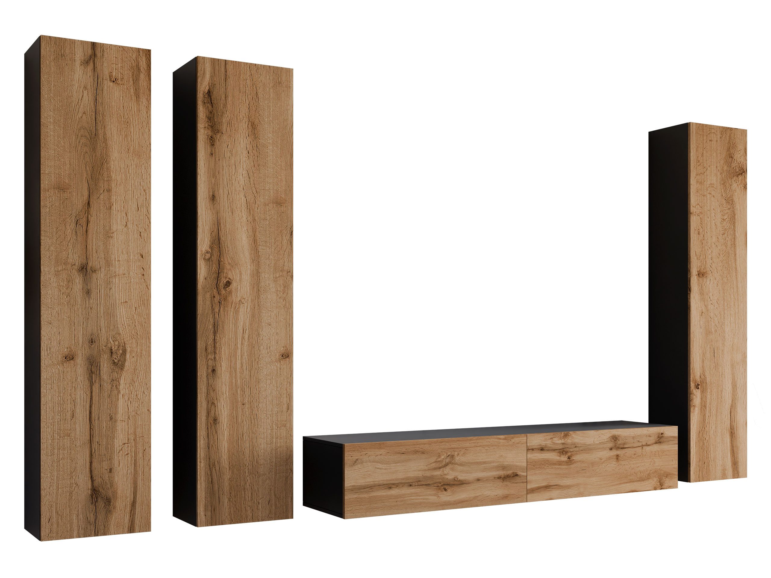 MIRJAN24 Wohnwand Vigo I, (4er-Set, 3x Vitrine, TV-Lowboard 180), grifflosem Öffnen "push to open"