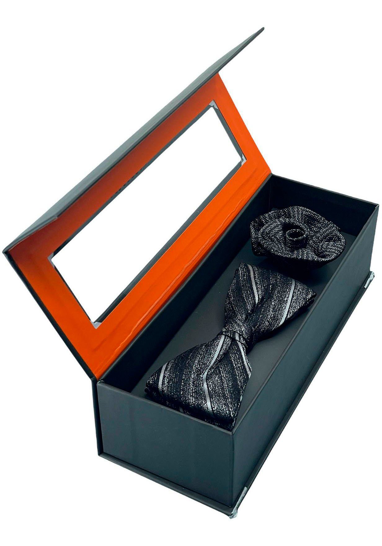 MONTI Fliege (Set, in grey Seide, Reine den einer Muster mit für 2-St) außergewöhnlichen Box Anlass