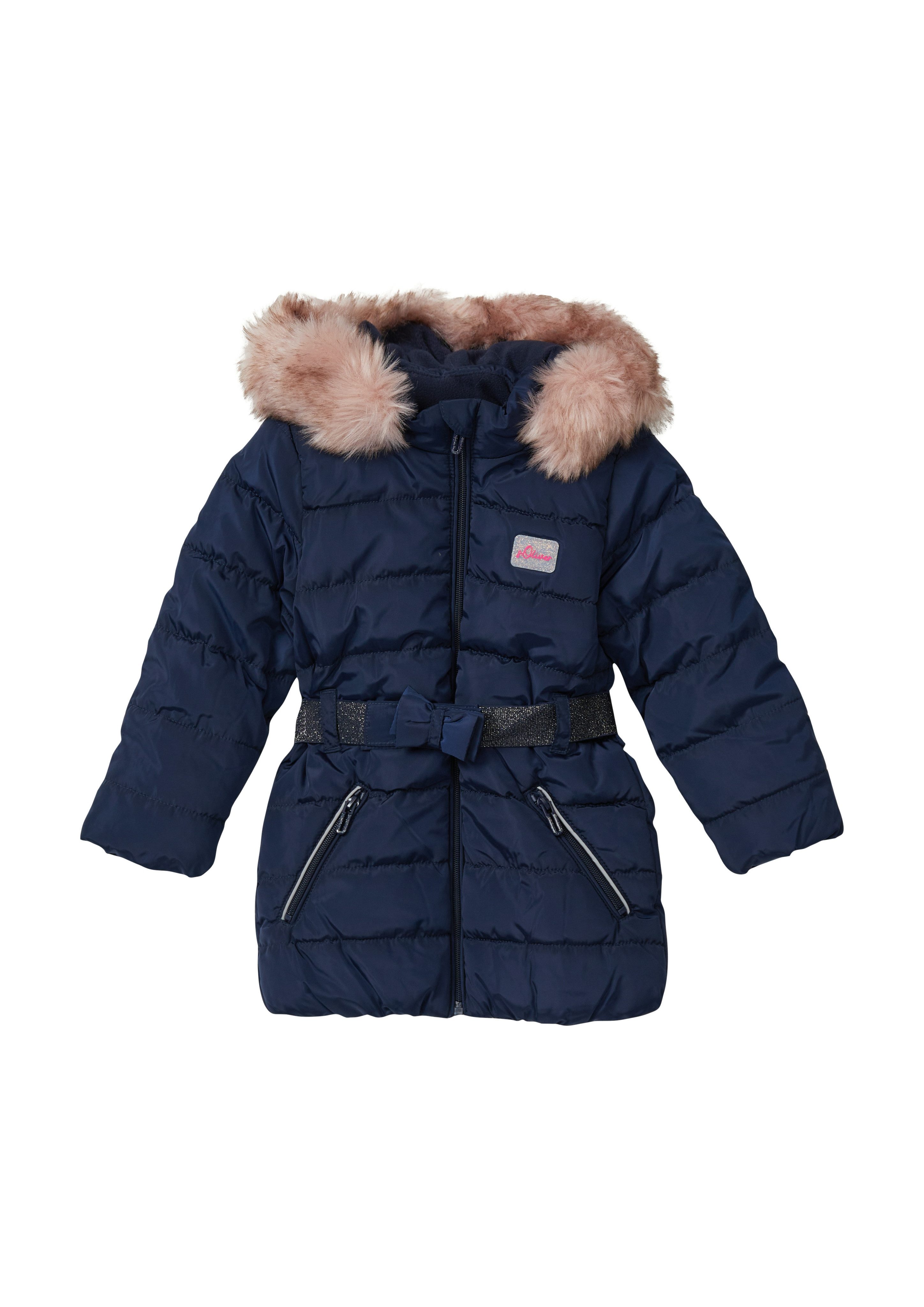 s.Oliver Junior Steppjacke mit Glitzergürtel und abnehmbarer Kapuze