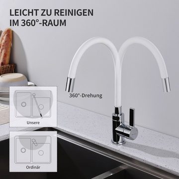 aihom Küchenarmatur mit Flexibler Auslauf,Wasserhahn Küche 360° Schwenkbar Hochdruck Spültischarmatur für Einzel/Doppelspülbecken