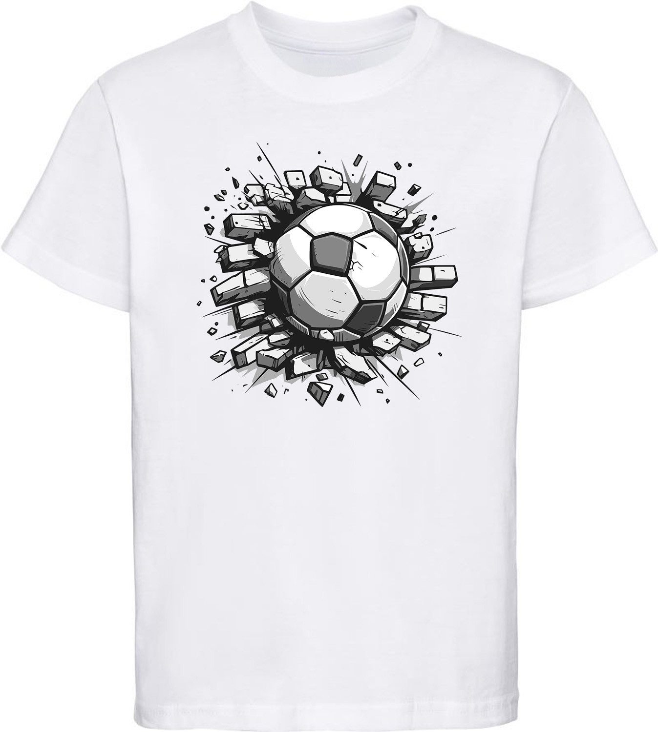 T-Shirt Kinder Fussball Print Shirt - Fussball der in Wand steckt