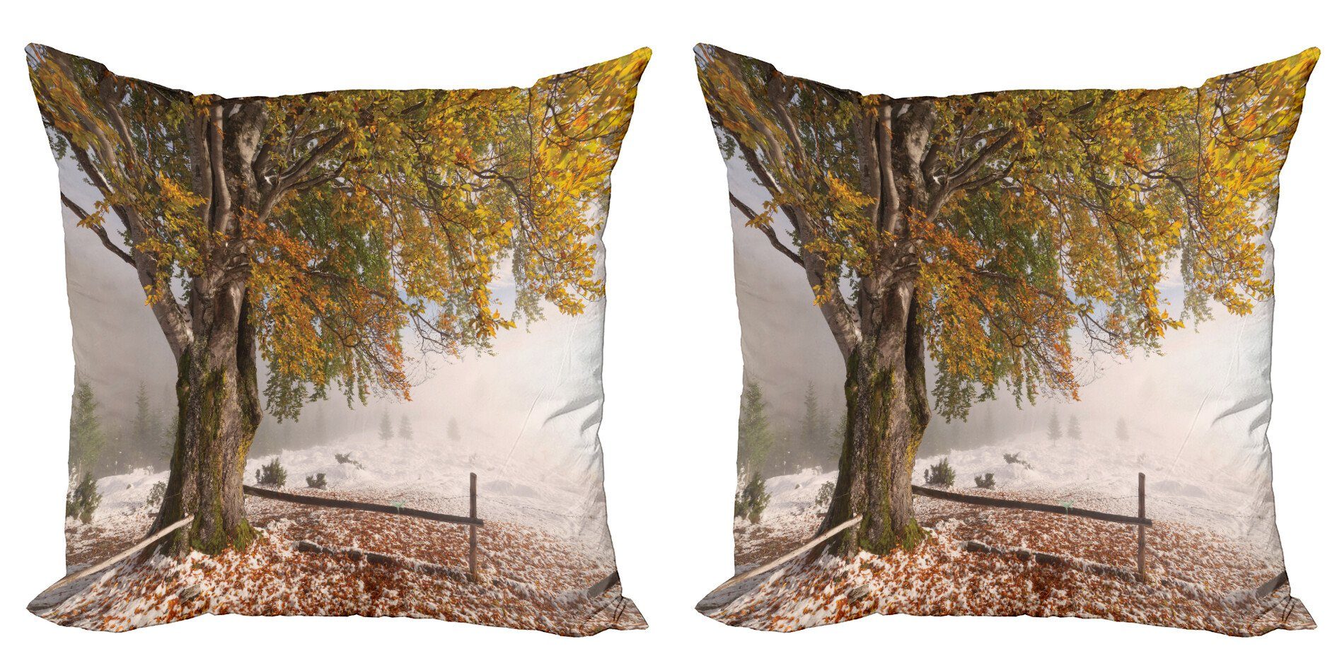 Accent Doppelseitiger Abakuhaus Winter Stück), Snowy Modern Baum Kissenbezüge (2 Digitaldruck, Natur