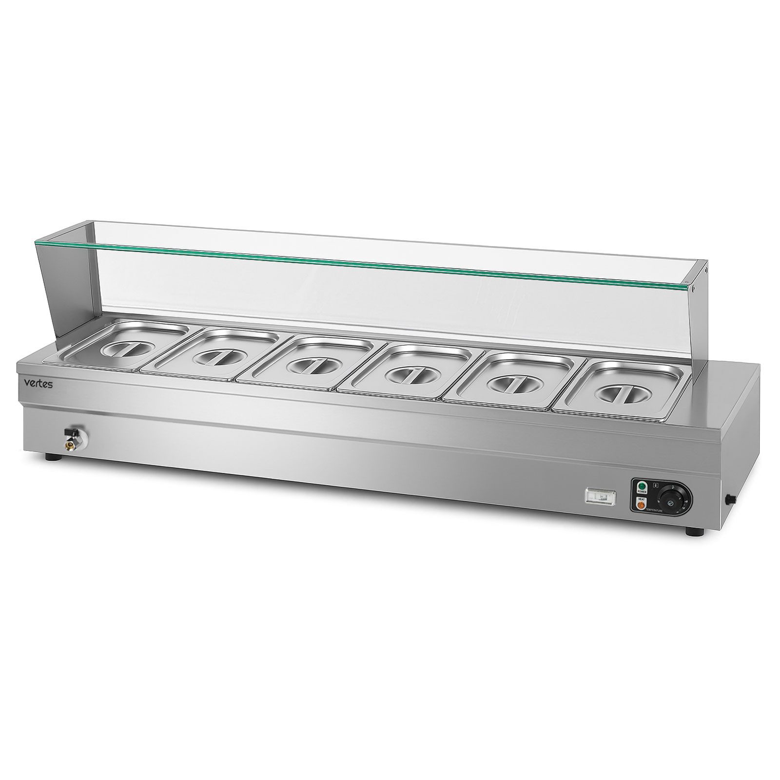 vertes Speisenwärmer Speisenwärmer Buffetwärmer Für Speisen Elektrisch 1500W aus Edelstahl, Inkl 6x 1/2 GN Behälter mit Deckel, 10L, Ablasshahn, 30-85°C