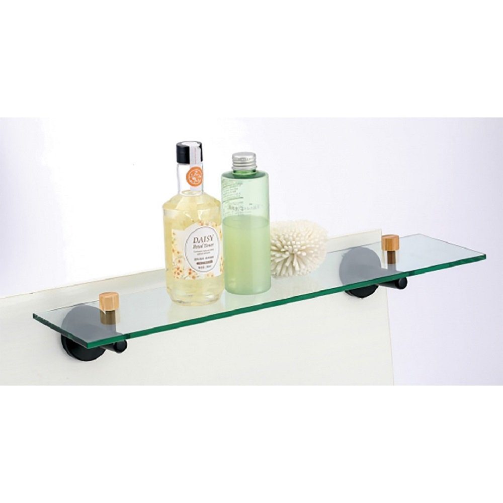 MSV Wandregal IANA, elegante Glasablage Regal zur Wandmontage, zum Verschrauben, Klarglas transparent, Halterung pulverbeschichteter Stahl / Bambus, schwarz matt, 50 x 13,4 x 7,2 cm
