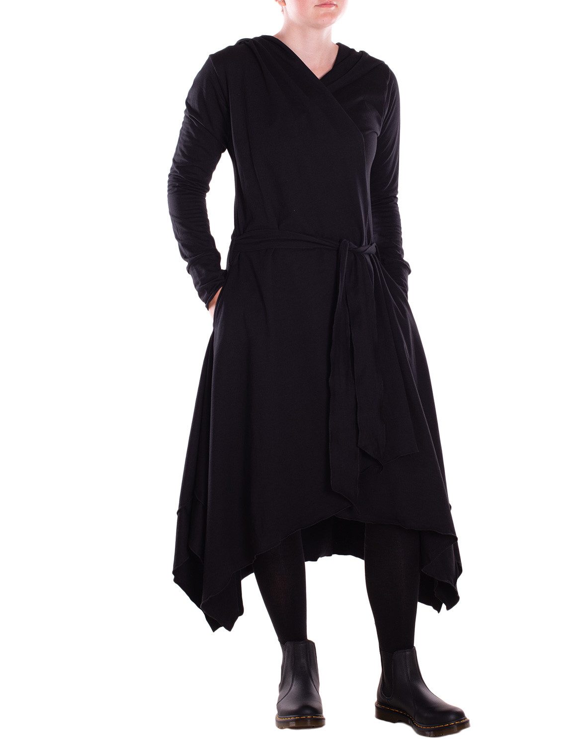 Vishes Kurzmantel Langer asymmetrischer Überwurf mit Kapuze, Taschen, Daumenlöchern Alternative Bekleidung, Ethno, Hippie, Retro Style