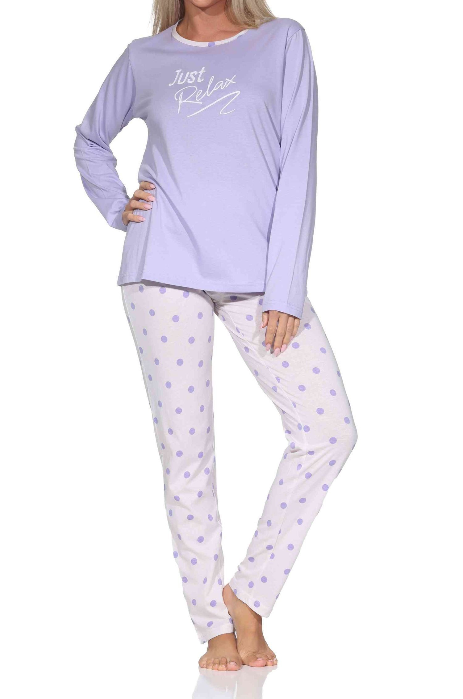 Normann Pyjama Normann Damen Schlafanzug langarm Pyjama in Tupfen Punkte Optik – Bild 2 von 5