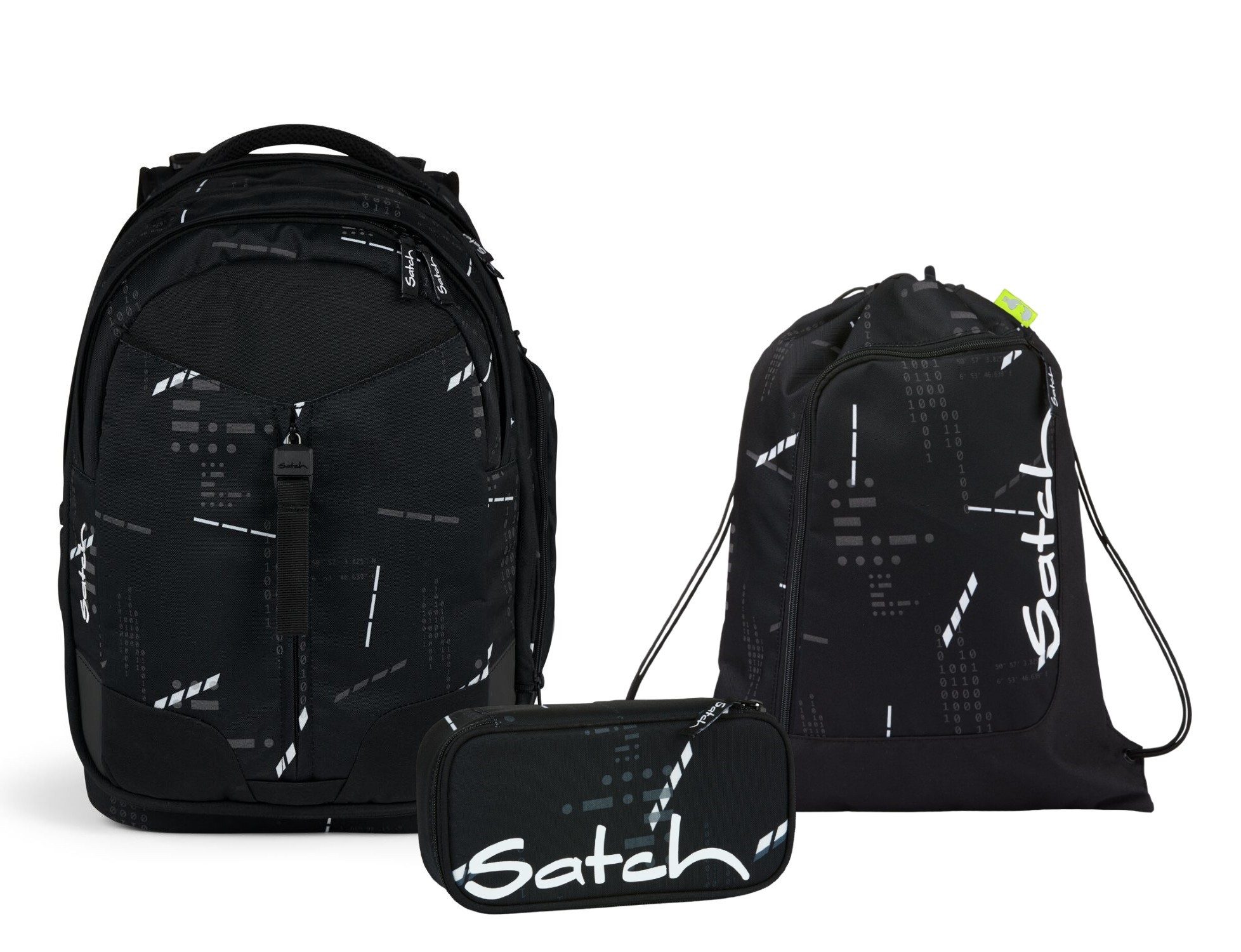 Satch Schulranzen Schulrucksack-Set MATCH Ninja Matrix 3-teilig, Kollektion 2024 (3-teilig), Laptop-Fach, Your-Size-System, Schulranzen
