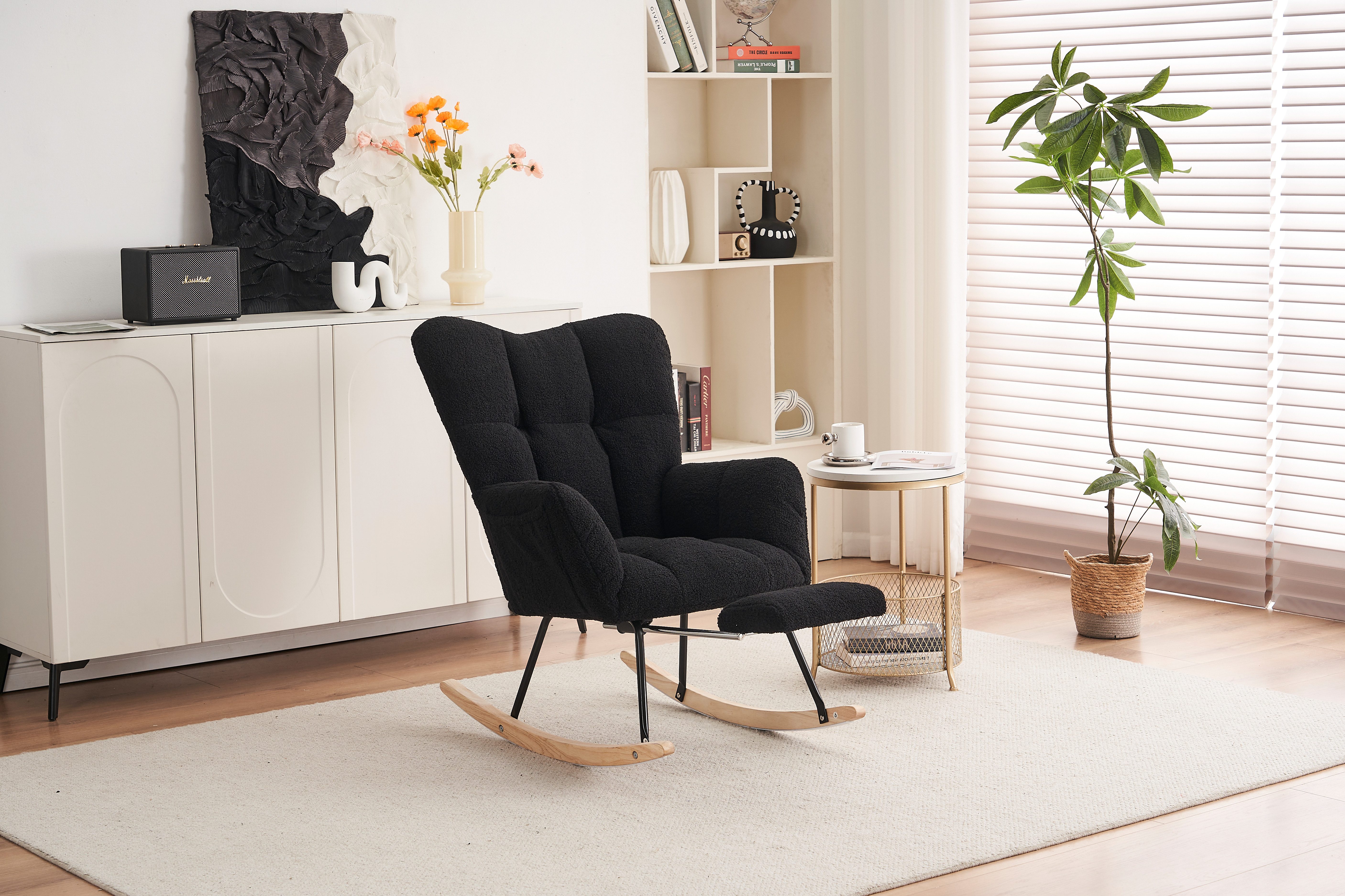 HAUSS SPOLE Schaukelstuhl Schwarz Teddy Plüsch günstig online kaufen