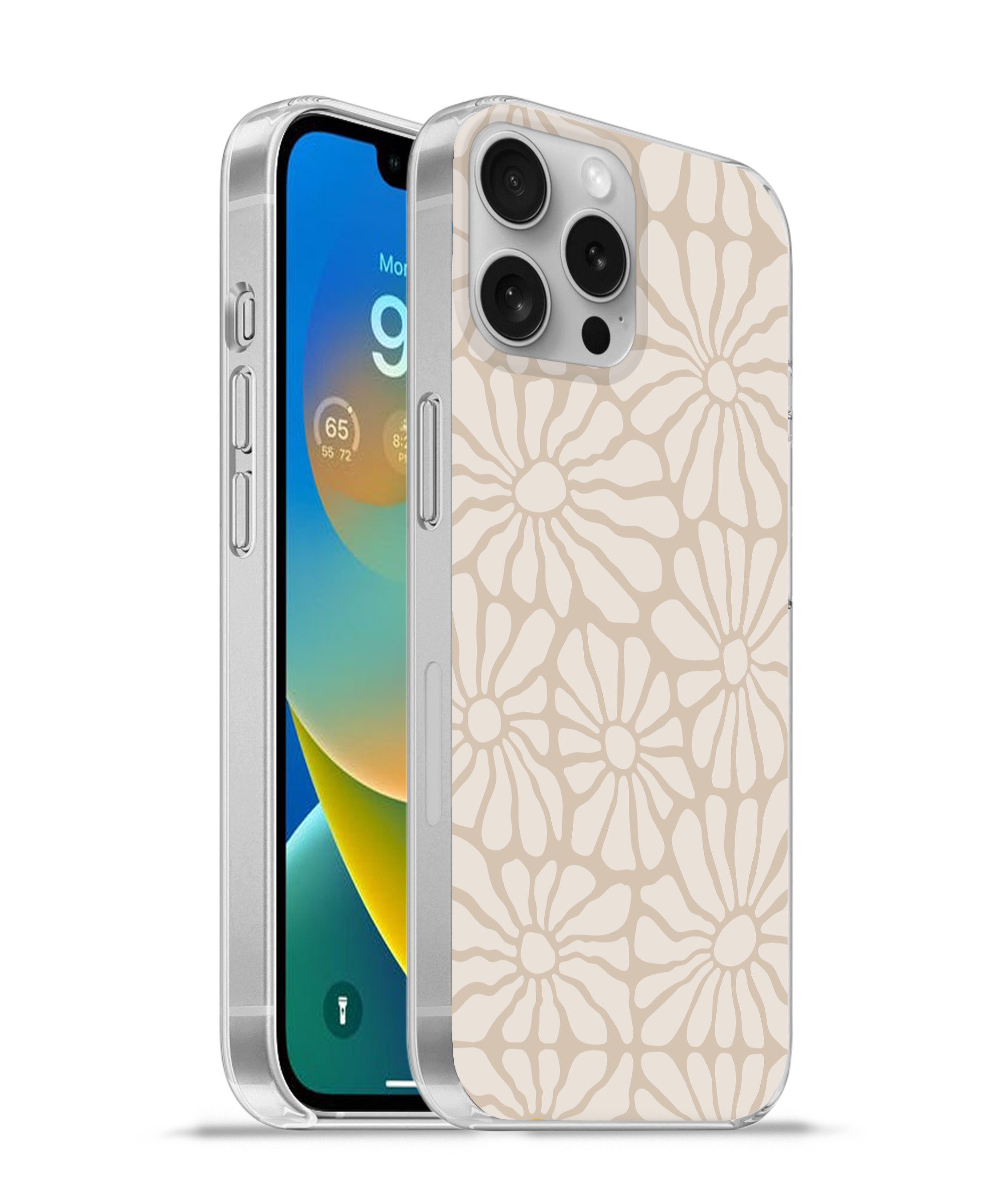 MuchoWow Handyhülle für Apple iPhone 16 Pro Max Floral - Druck - Beige - Braun - Minimalis, Smartphone-Bumper, Print, Handy Schutzhülle Dünn