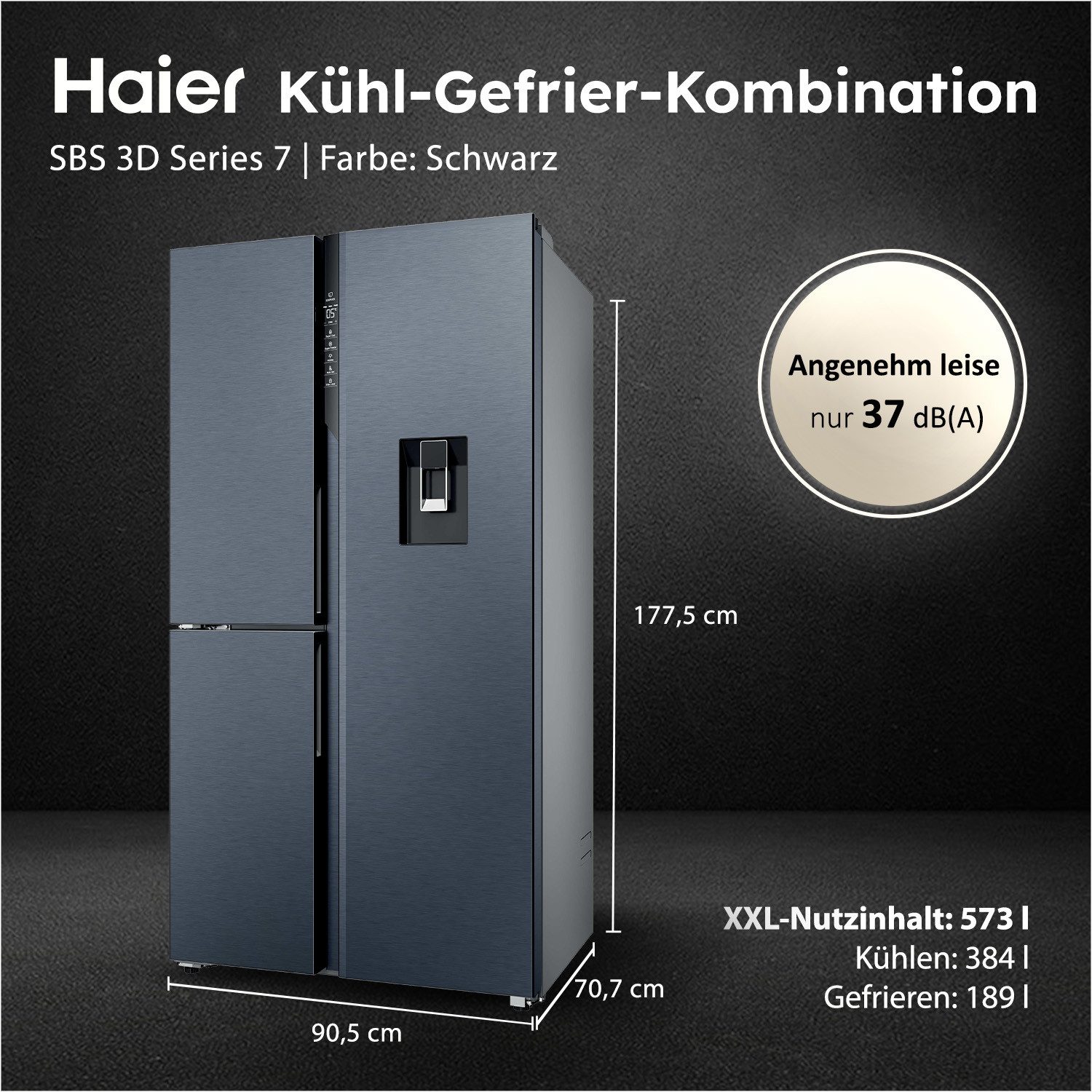 Haier Kühl-/Gefrierkombination SBS 3D HSPR79F18EWMB, 177,5 cm hoch, 90,5 cm breit, Humidity Zone: Obst, Gemüse und Salat 2x länger frisch halten