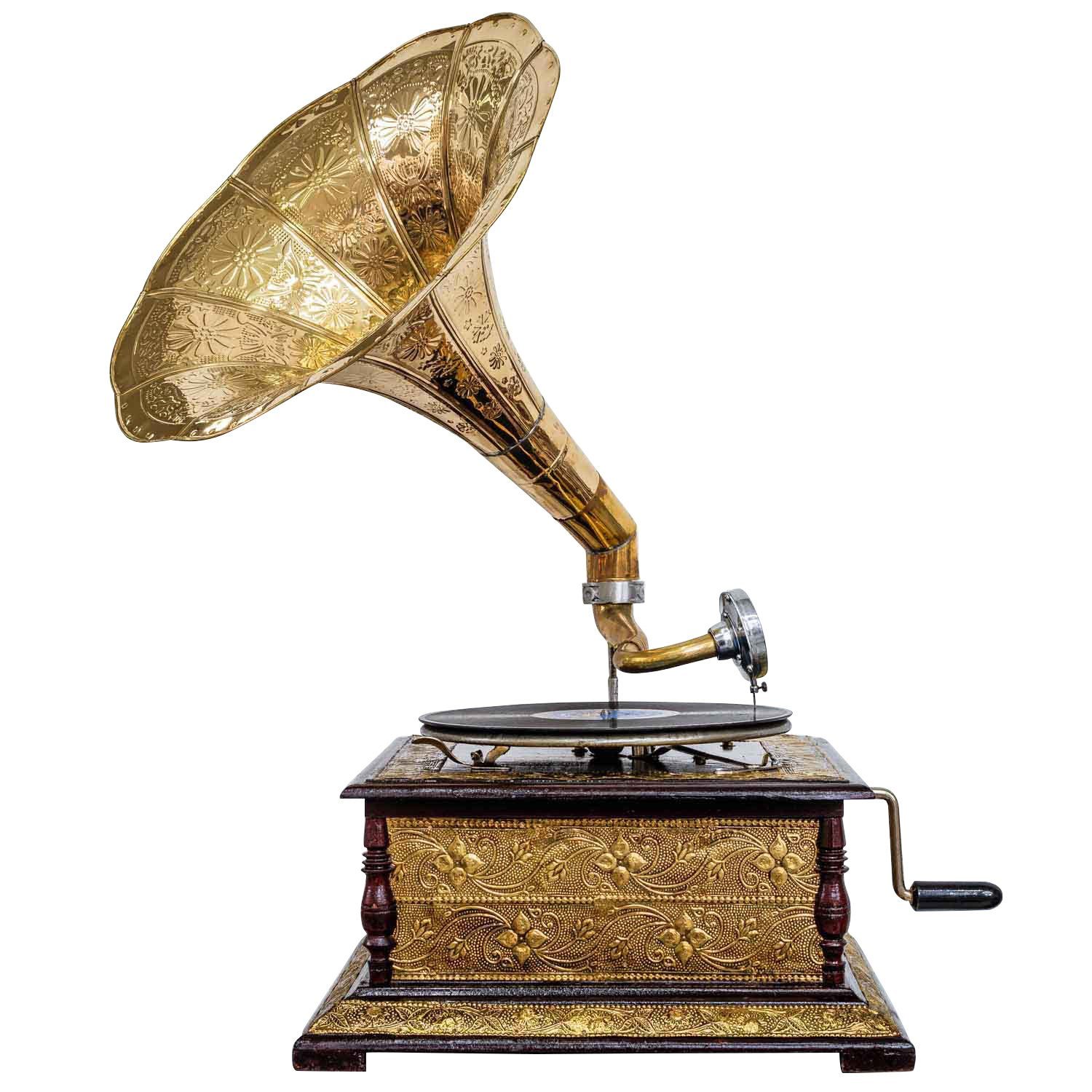 Aubaho Dekoobjekt Nostalgie Grammophon Dekoration mit Trichter Grammofon Antik-Stil (j2)