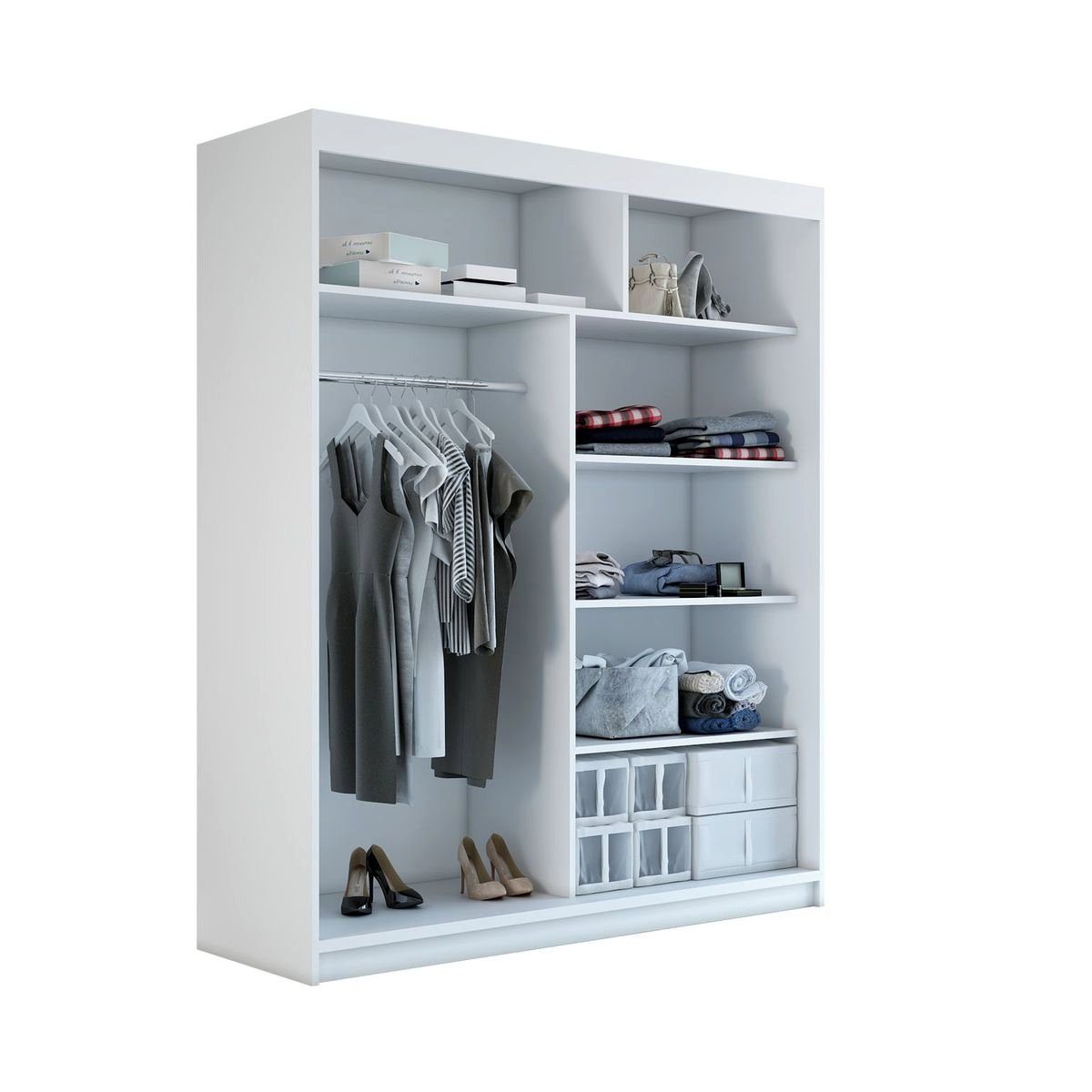 A&J MöbelLand GmbH Schiebetürenschrank GAPI mit Spiegel (TOP ANGEBOT! Geräumiger Schrank mit viel Stauraum:6 Regalen und 1 Kleiderstange – -ideal zur Aufbewahrung von Kleidung und Accessoires. TOP PRODUKT! Farbe und Größe (120 cm, 160 cm, 180 cm) zur Auswahl -wählen Sie das ideale Modell für Ihr Schlafzimmer!, Kleiderschrank mit Regalen) Breite: 120 cm, 160 cm, 180 cm, Höhe: 215 cm, Tiefe: 59,5 cm