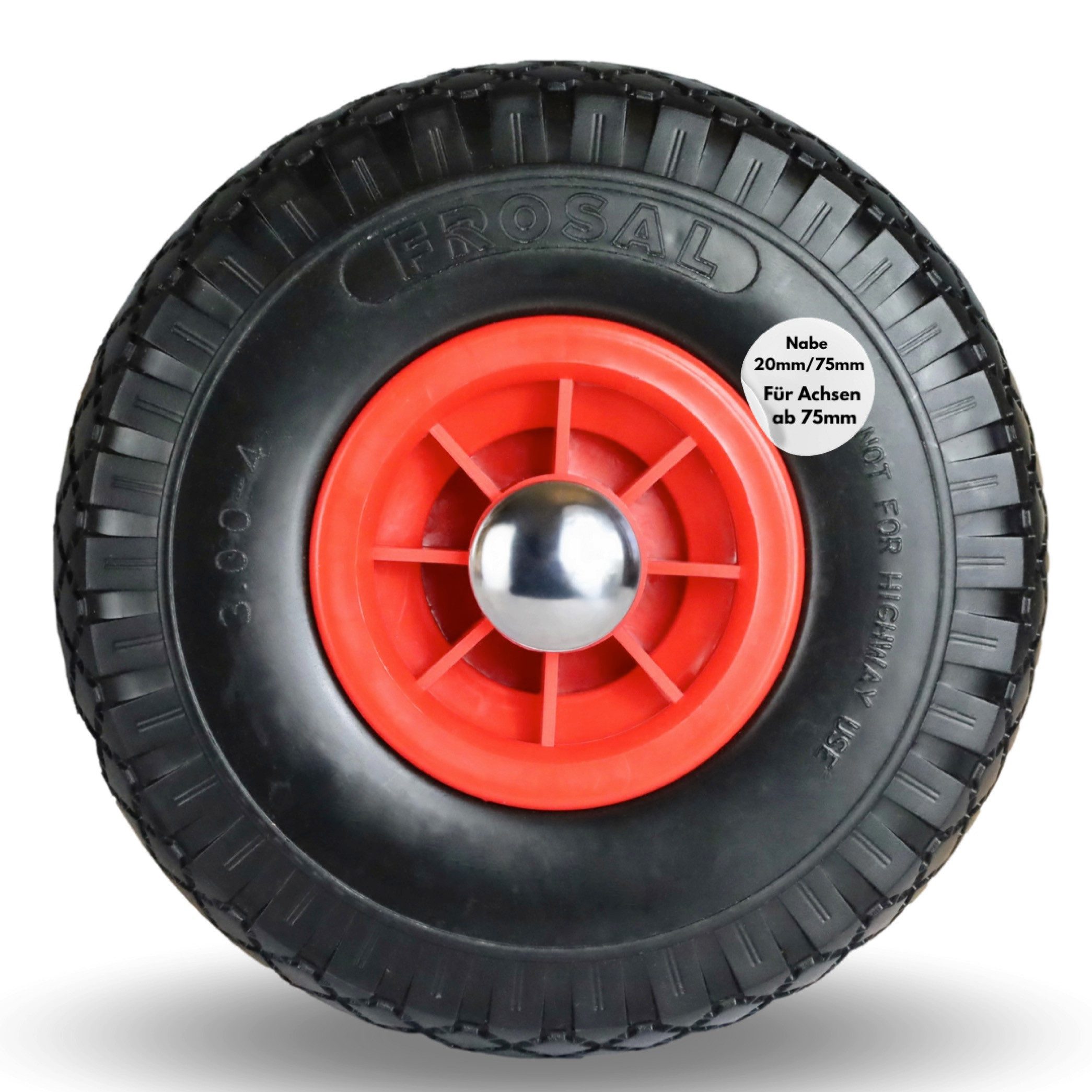 Frosal Ersatzrad PU mit Radkappe Nabe 20mm/75mm Bollerwagen – Rad Achsstopfen (1 St)