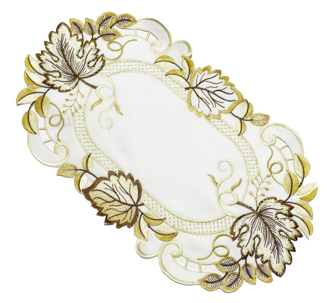 Westernlifestyle Tischdecke Gold Braune Blätter auf cremefarbenen Grund günstig online kaufen