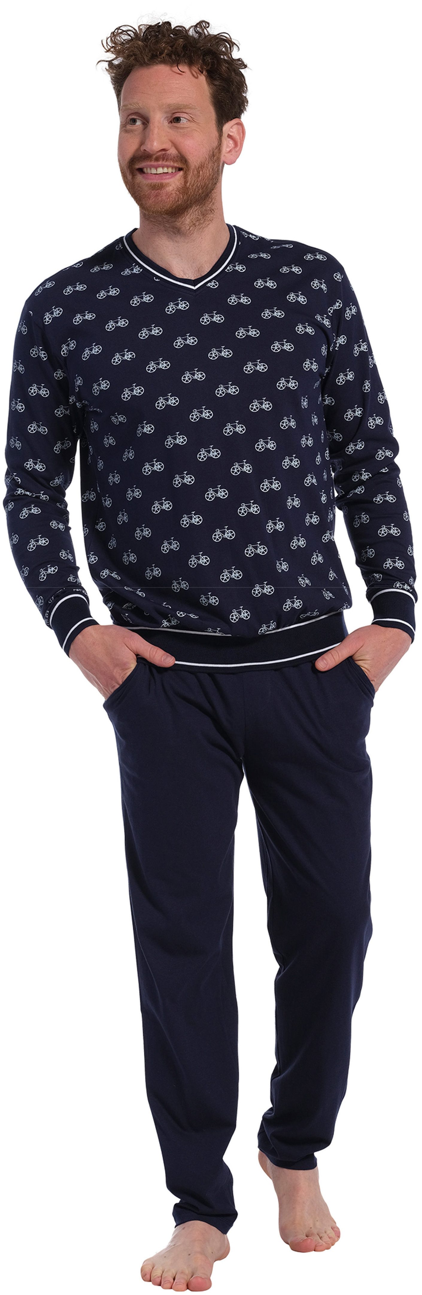 Schlafanzug Herren Pyjama mit Bündchen Fahrrad