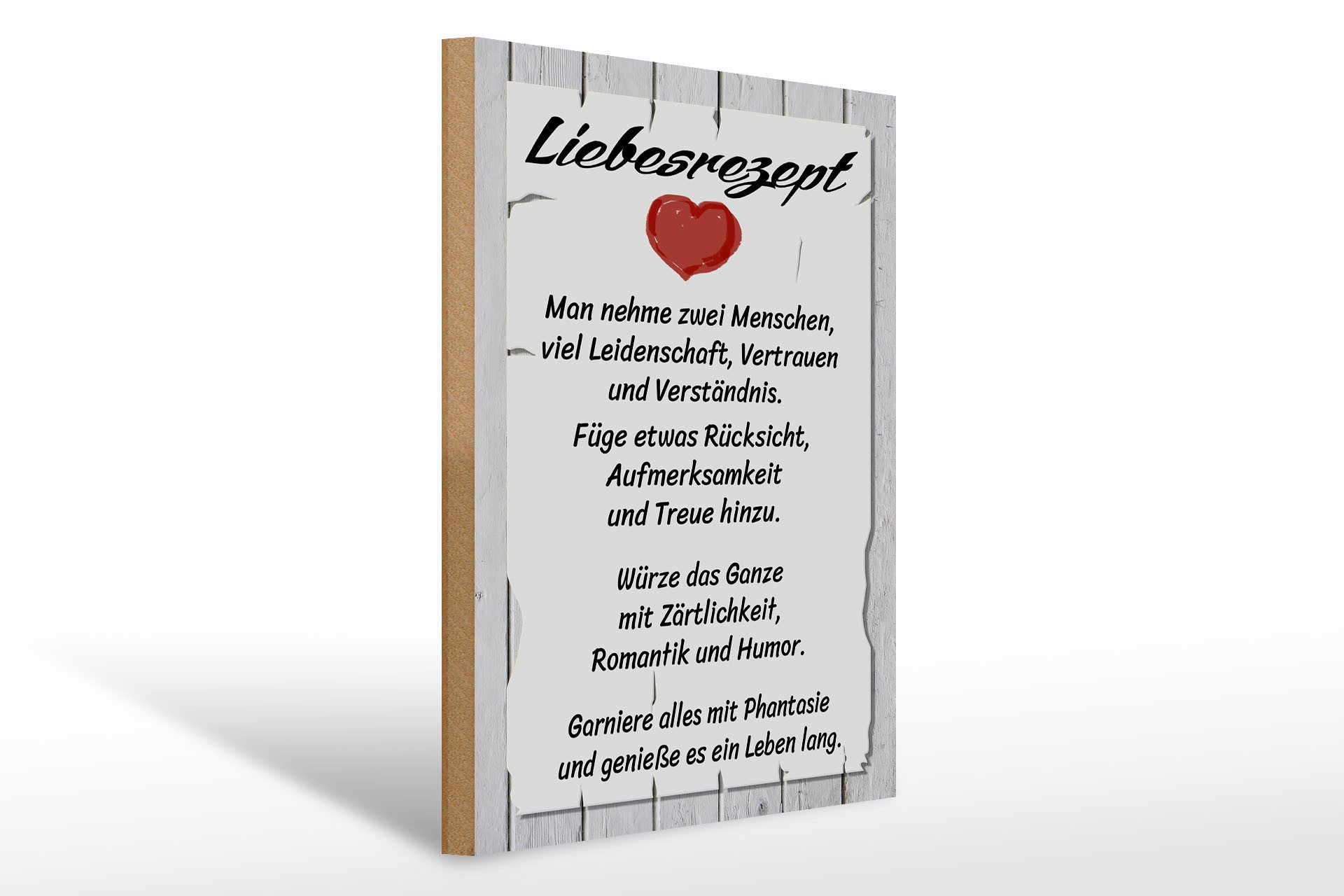 Holzbild Spruch 30x40cm Liebesrezept nehme 2 Menschen