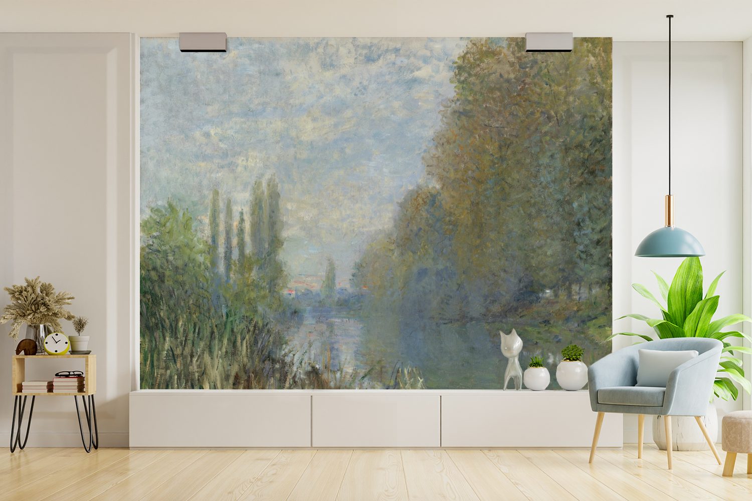 von Seine-Ufer Gemälde Vinyl Matt, im MuchoWow Herbst Monet, für Wohnzimmer, Fototapete (6 Kinderzimmer, Schlafzimmer, bedruckt, Claude - Wallpaper Tapete St),