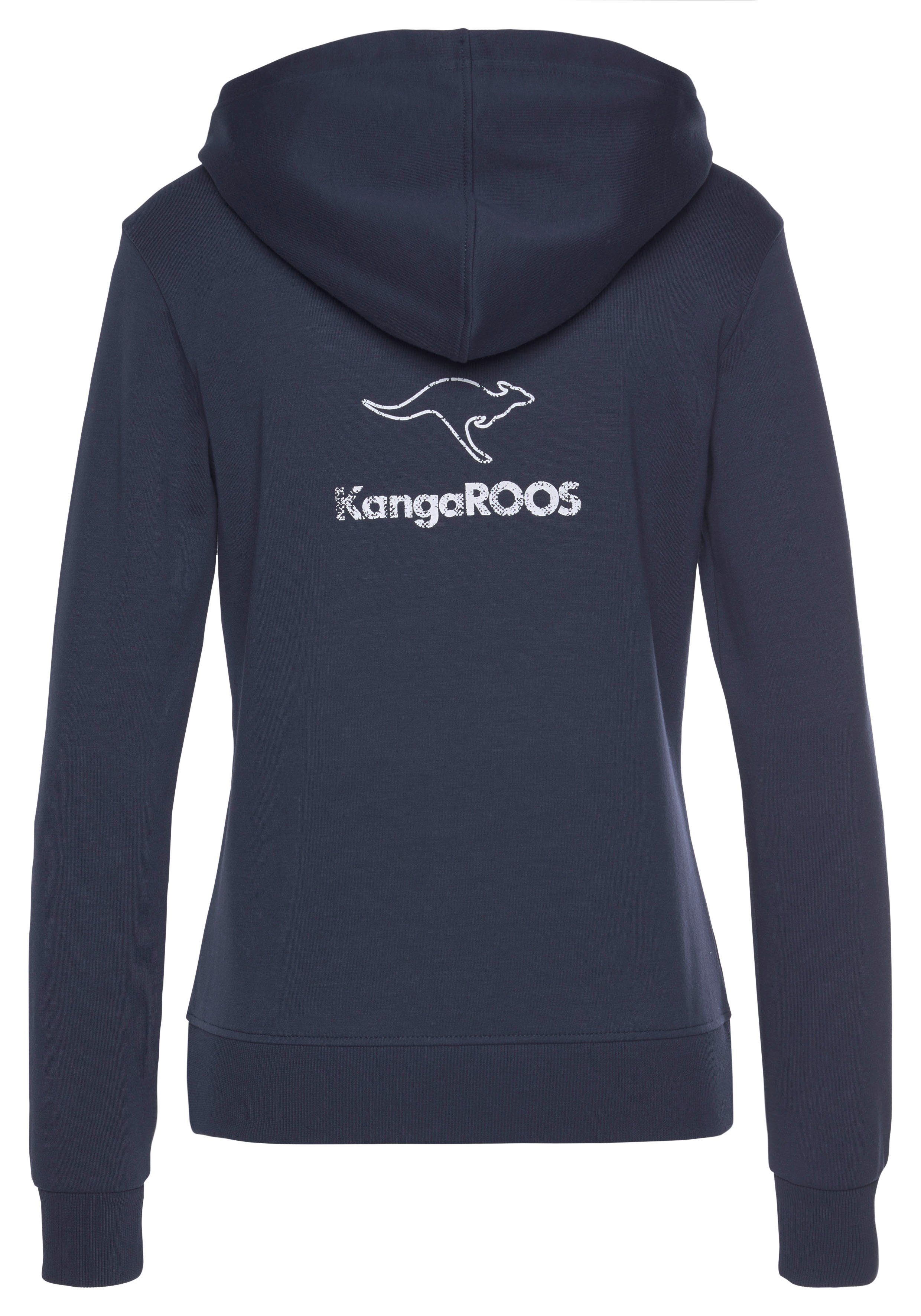 auf dem mit großem marine KangaROOS Rücken, Loungeanzug Logodruck Sweatjacke