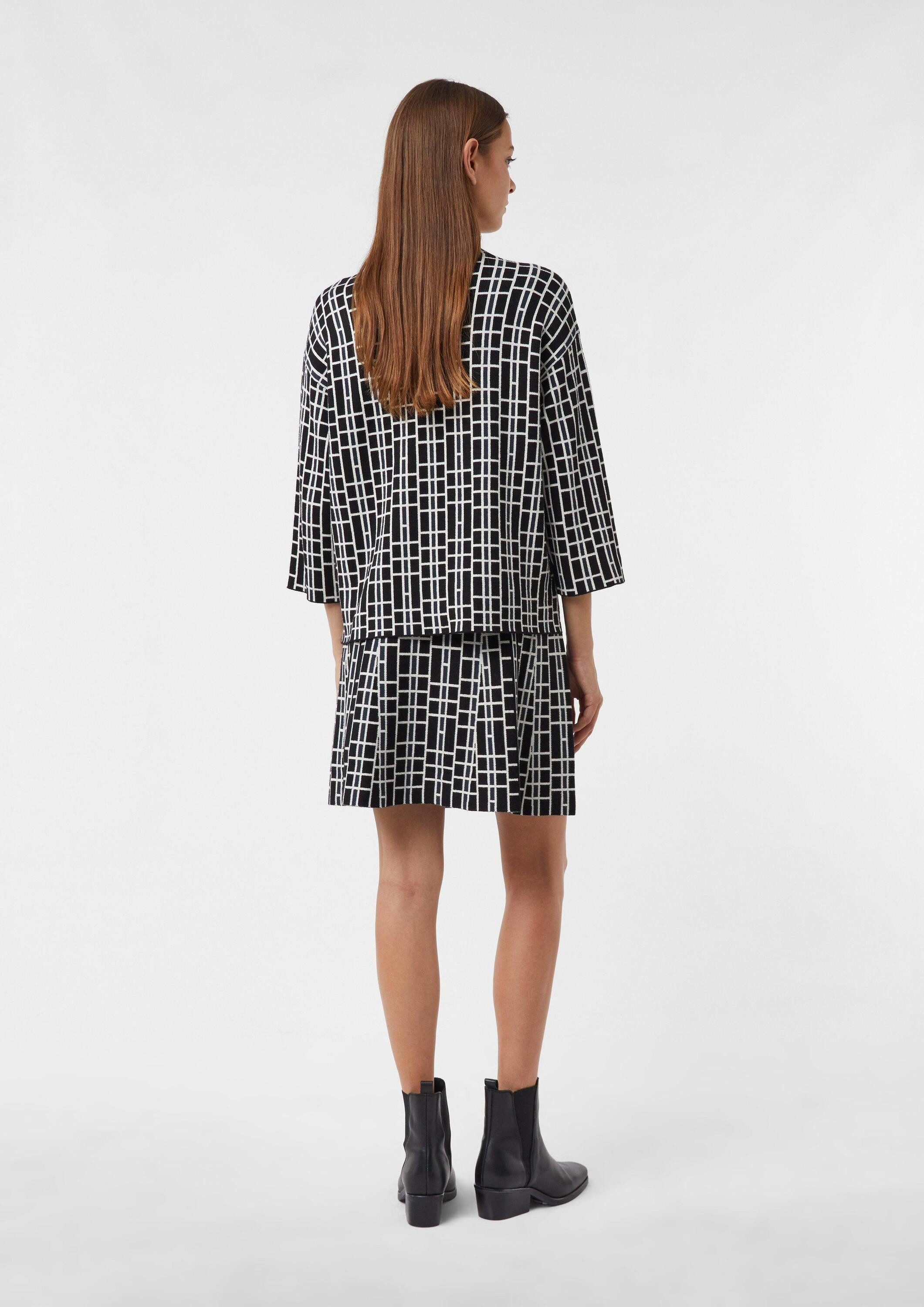 comma Kurzarmpullover Strickpullover Grafischer Jacquard-Strickpullover