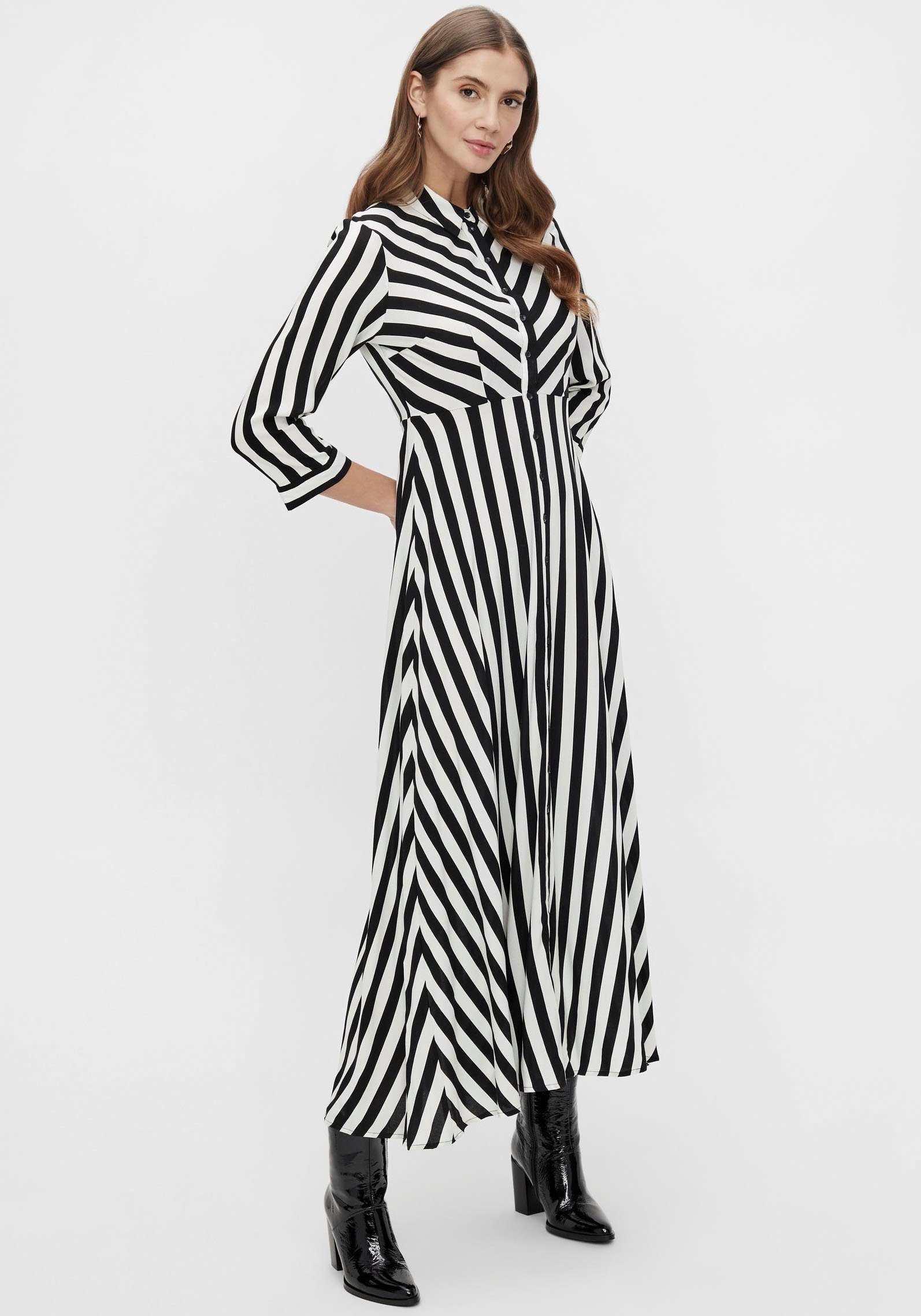 Ärmel w. Hemdblusenkleid SHIRT 3/4 Y.A.S black white DRESS YASSAVANNA stripes mit LONG