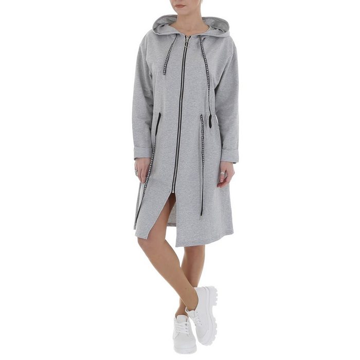 Ital-Design Tunikakleid Damen Freizeit Kapuze Stretch Stretchkleid in Grau