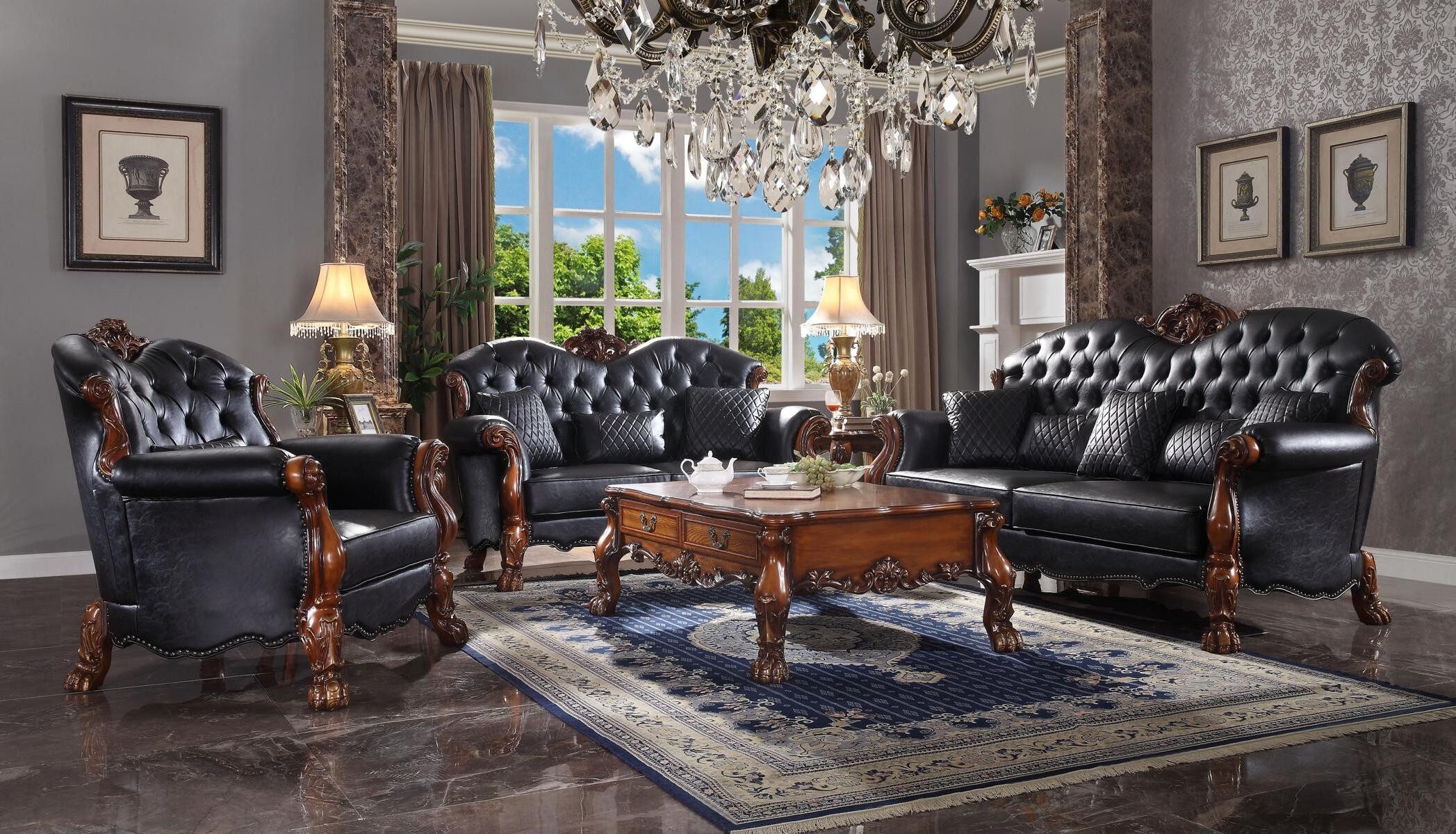 Polstergarnitur Designer Sofagarnitur 3+2+1 Sitzer Couch Leder Garnitur Set Holz