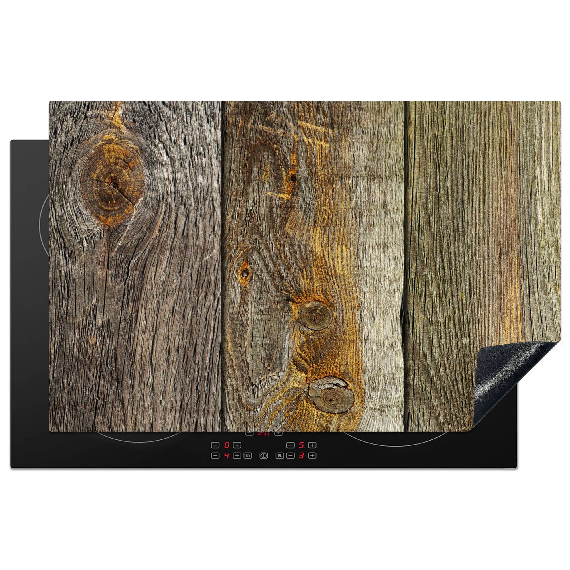 MuchoWow Herdblende-/Abdeckplatte Regale - Holz Schutz 81x52 cm, Induktionskochfeld Design Vintage, die Vinyl, - für - (1 tlg), Ceranfeldabdeckung küche