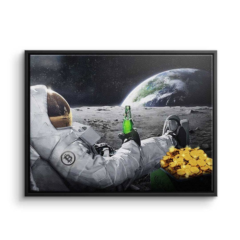 DOTCOMCANVAS® Leinwandbild Bitcoin Astronaut Lifestyle, Premium Leinwandbild - Crypto - Bitcoin Astronaut Lifestyle - Trading schwarzer Rahmen