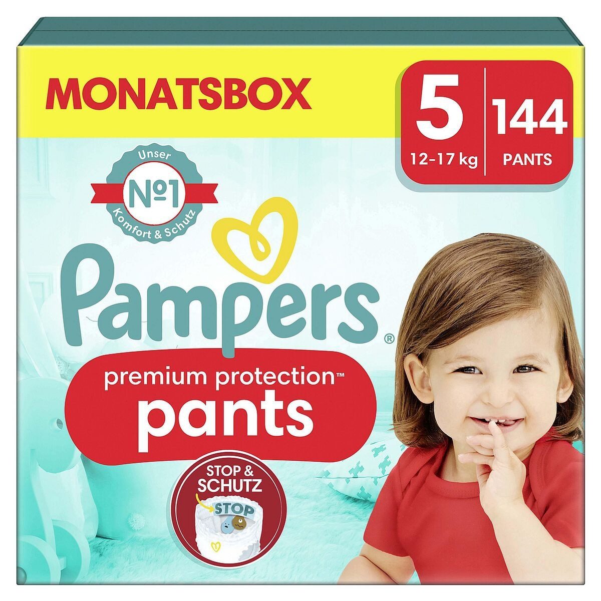 Pampers Windeln premium protection Monatsbox, Gr.5 (12-17 kg) 144 Stück