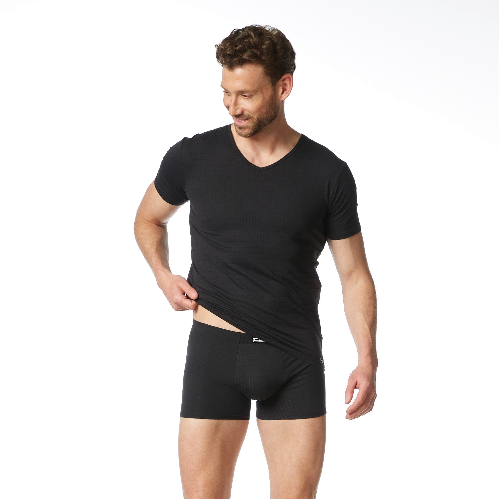 Bruno Banani V-Shirt CHECK LINE 2.0 Pique Optik, Kurzarm, V-Neck, Cotton-Mi günstig online kaufen