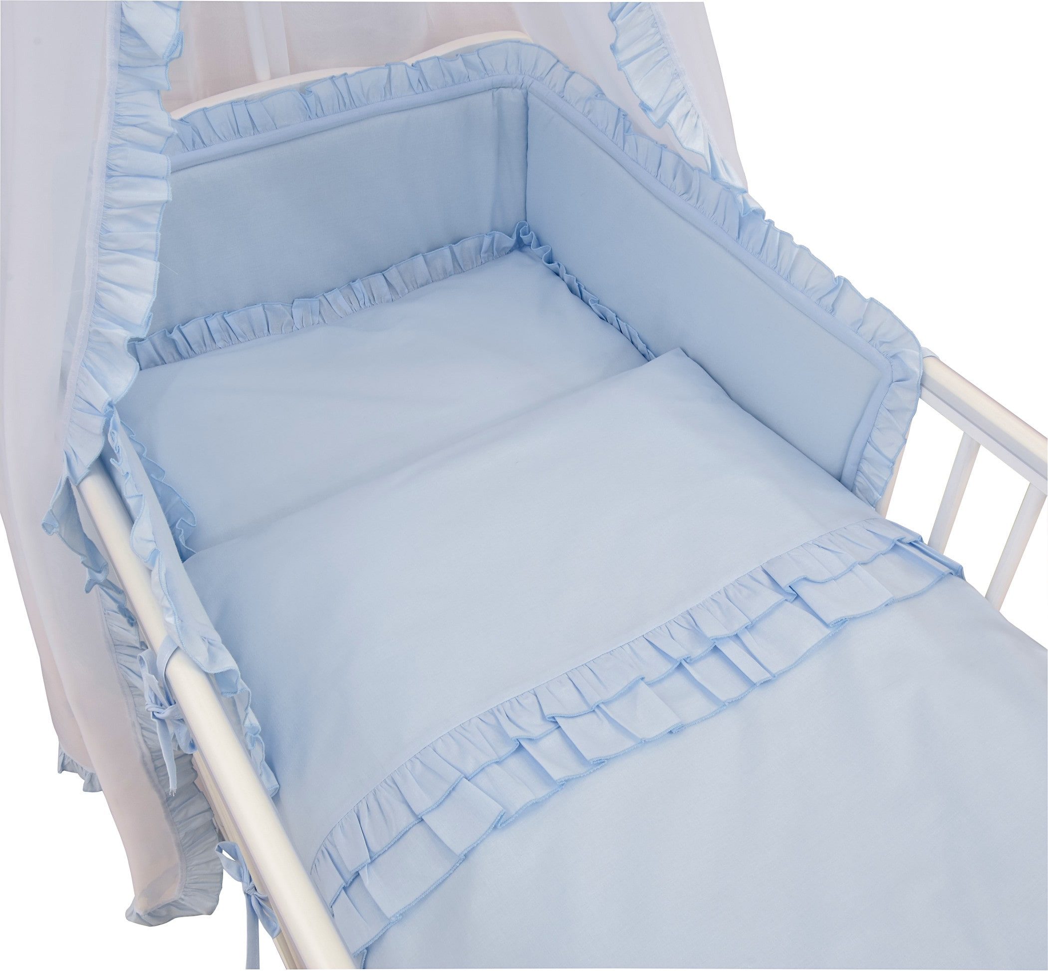 Baby-Delux Babybettwäsche Baby Bettwäsche Set 4-Tlg. Nestchen Chiffonhimmel, Baumwolle, 4 teilig, Bettset für Babybetten 140x70 & 120x60 Royal Rüsche