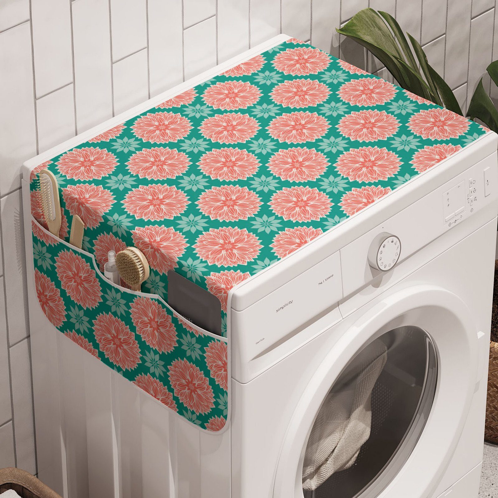 Blumen und Anti-Rutsch-Stoffabdeckung Badorganizer Pastell Waschmaschine Abakuhaus für Trockner, Lotus-Blumen-Motiv