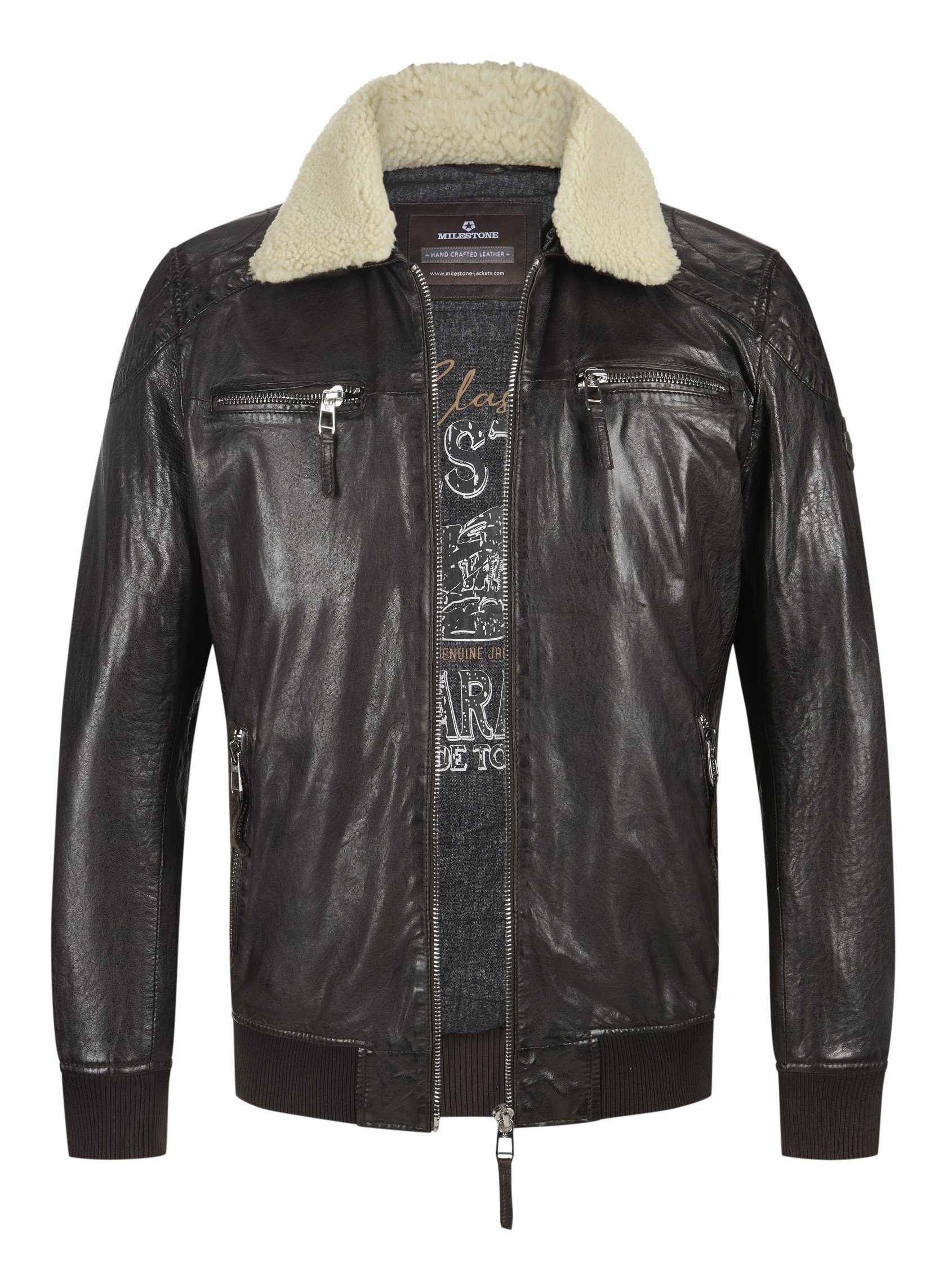 Milestone Lederjacke MSBen Umlegekragen mit abnehmbarem Shearling-Besatz