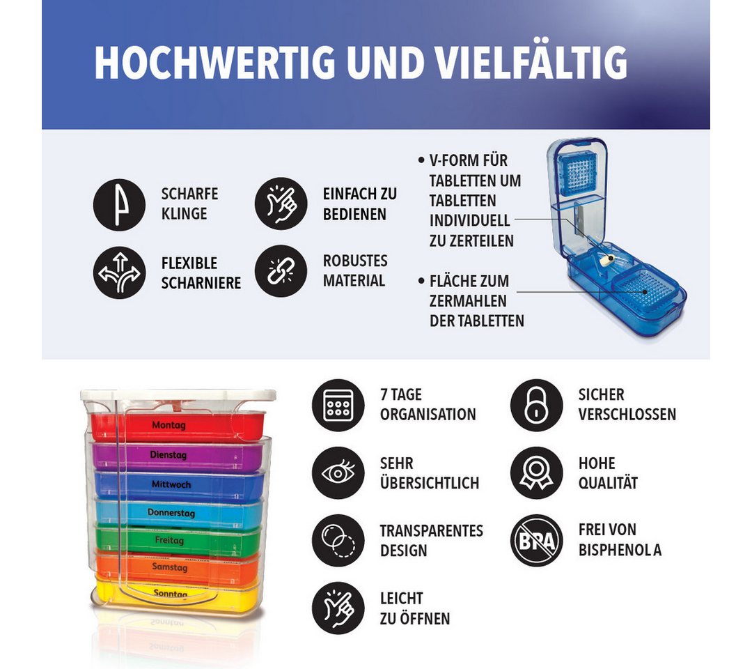 Thumbnail - IEA Medical Pillendose Medikamentenbox und Tablettenteiler Set (Komplett-Set, 2 St., 2-tlg)