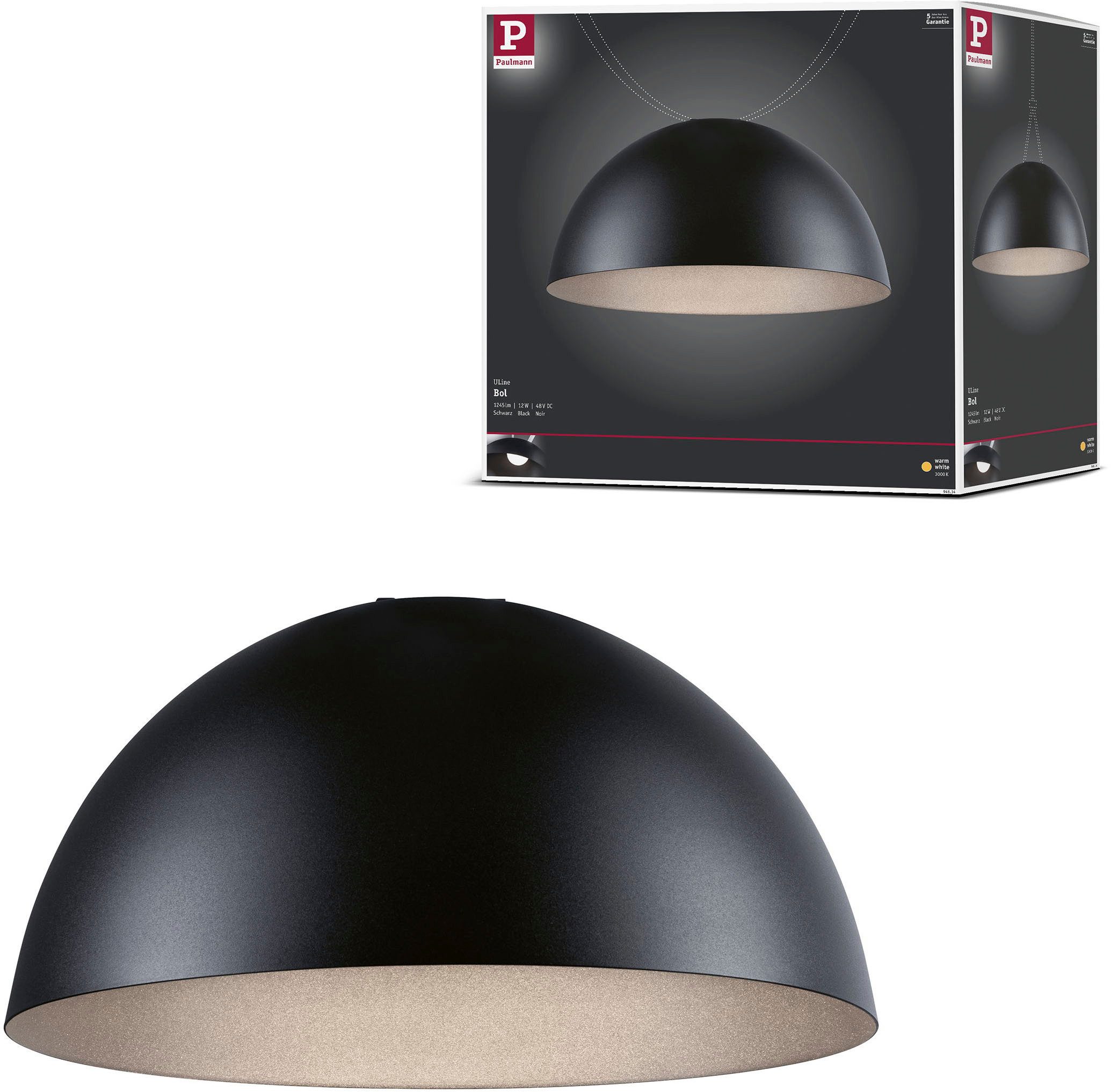Paulmann Hängeleuchte ULine Pendelleuchte Bol 300mm 12W Schwarz, LED fest integriert, Warmweiß