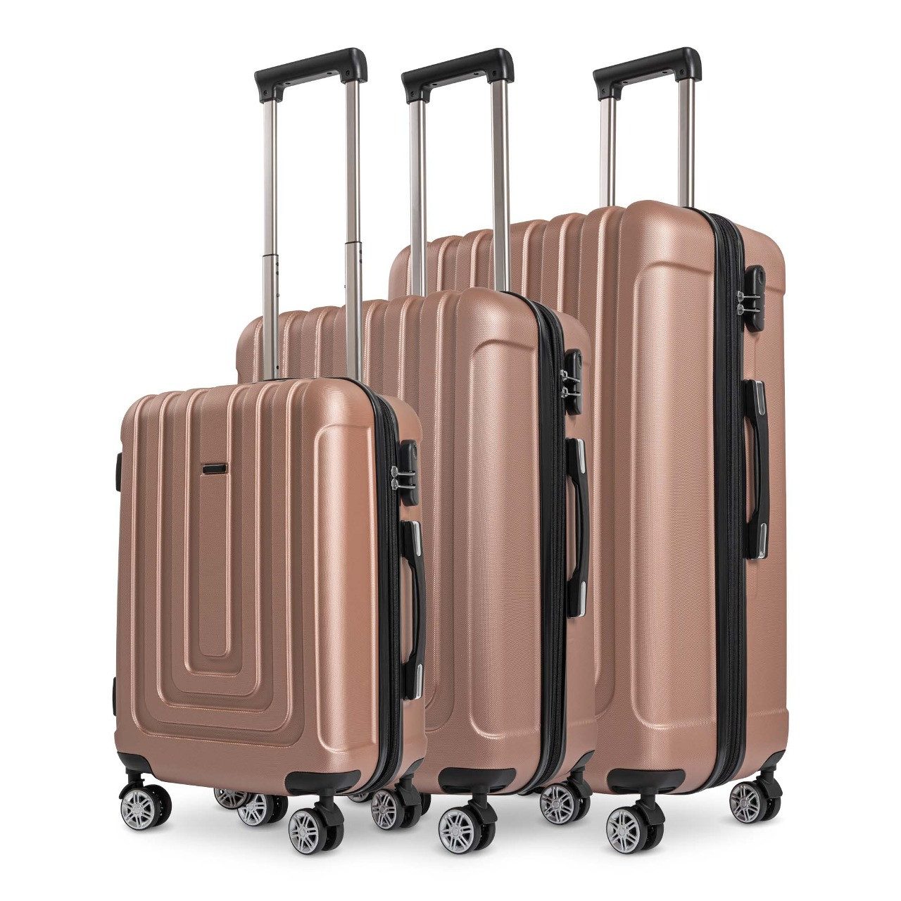 Sparsando Koffer 3in1 S+M+L Handgepäck(50cm) + Checkin-Trolley(67cm) + Koffer(77,5cm), 4 Rollen, Reisekoffer SET mit Alu-Rahmen, ABS & TSA Nummern-Schloss