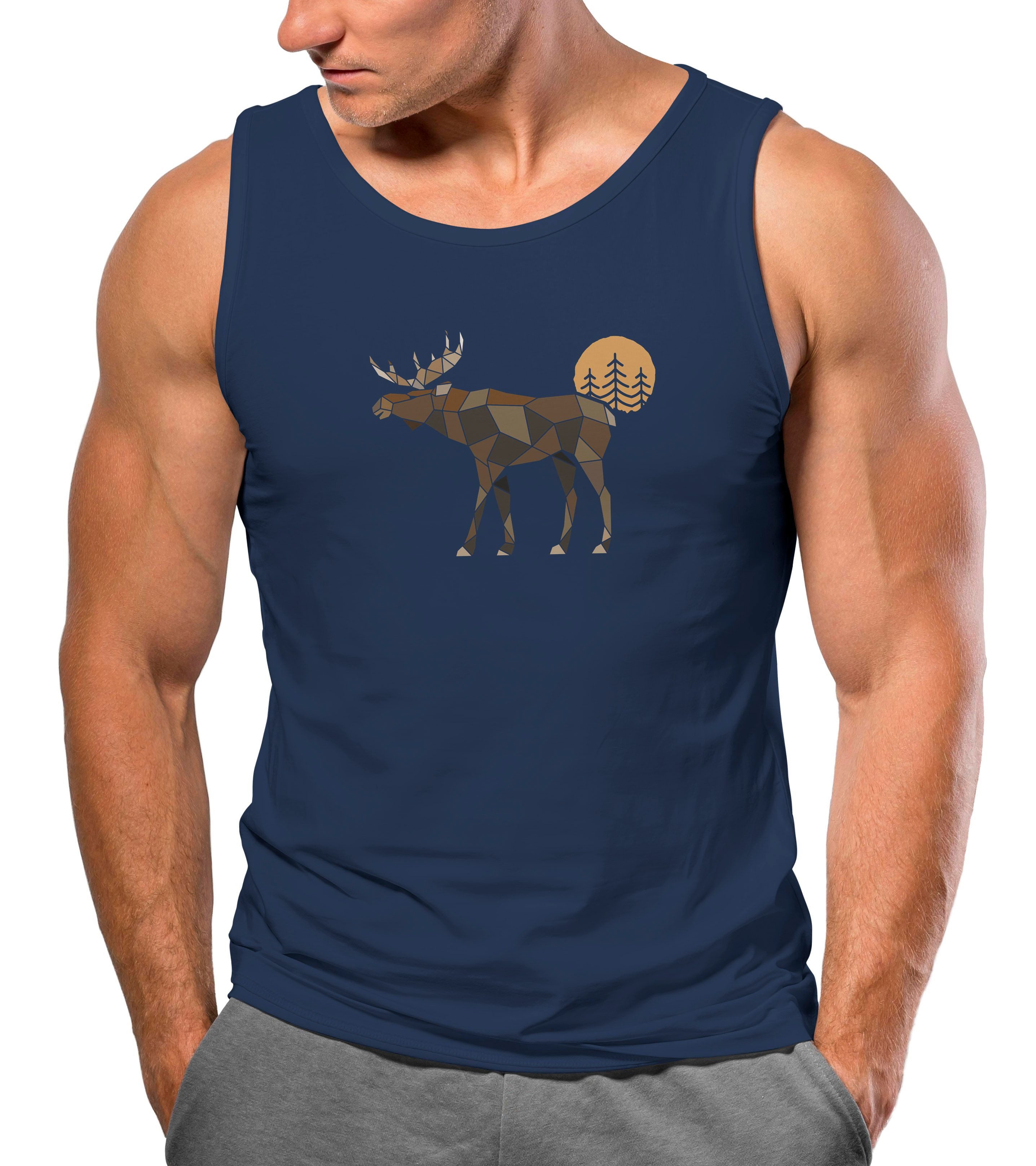 Tanktop Herren Tank-Top Shirt Printshirt mit Aufdruck Polygon Elch Outdoor